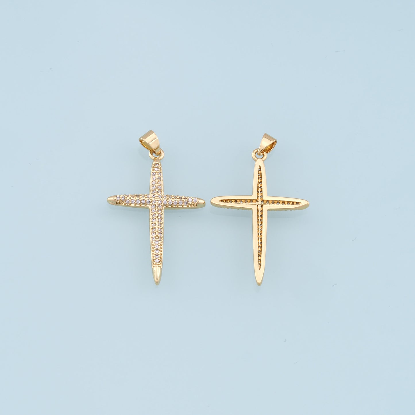 Gold Cross Charms,18K Gold Filled Cross Pendant,CZ Micro Pave Cross Charm Bracelet Necklace for DIY Jewelry Making Supply