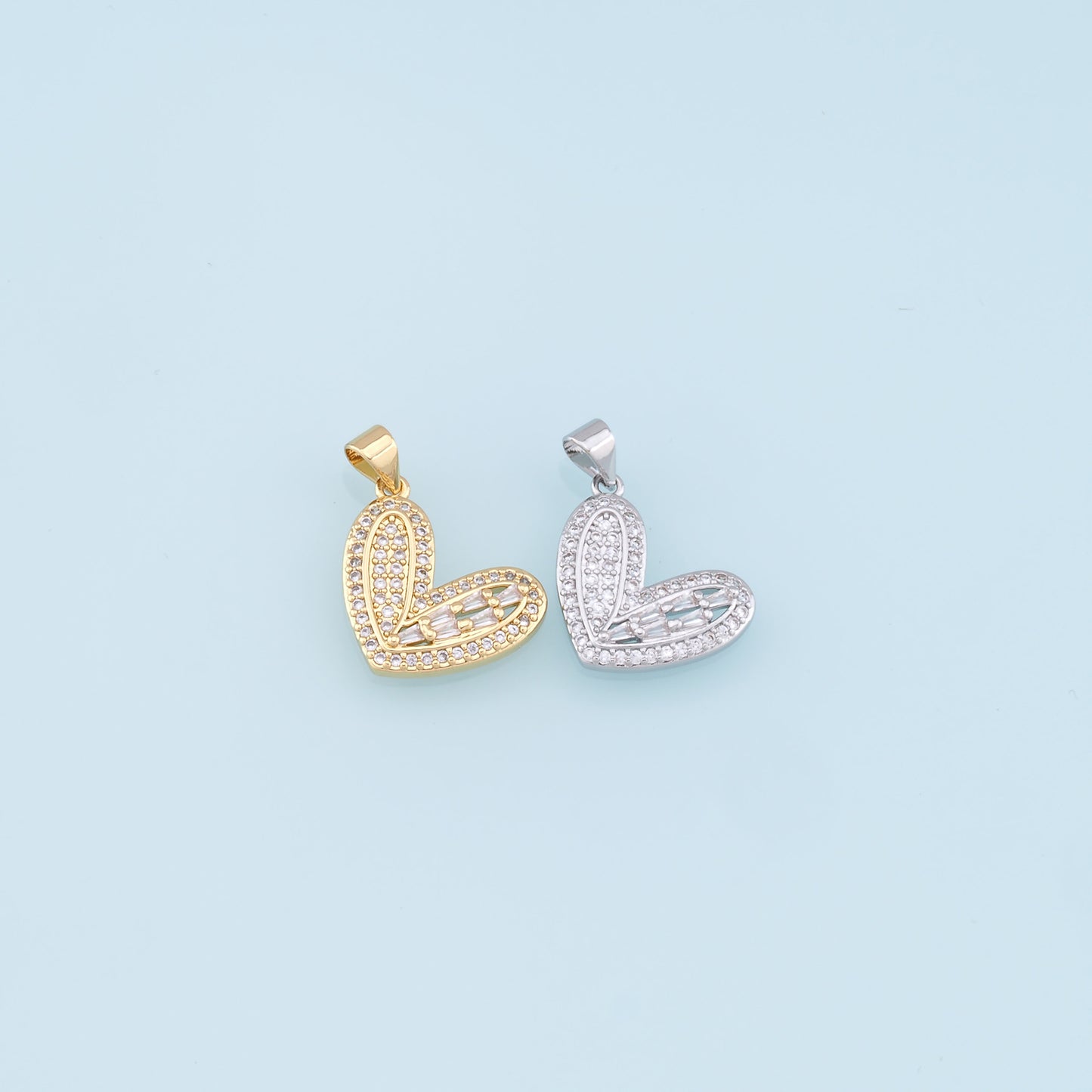 Gold Heart Charms,18K Gold Filled Heart Pendant,CZ Micro Pave Heart Charm Bracelet Necklace for DIY Jewelry Making Supply