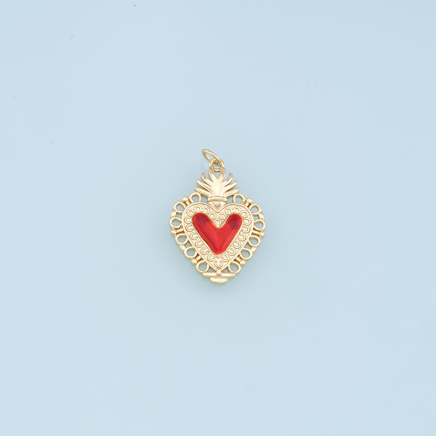 Gold Red sacred Heart Charms,18K Gold Filled flame sacred heart Pendant,Religious Charm Bracelet Necklace for DIY Jewelry Making Supply
