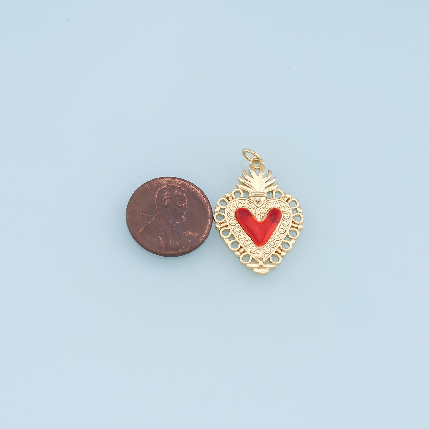 Gold Red sacred Heart Charms,18K Gold Filled flame sacred heart Pendant,Religious Charm Bracelet Necklace for DIY Jewelry Making Supply