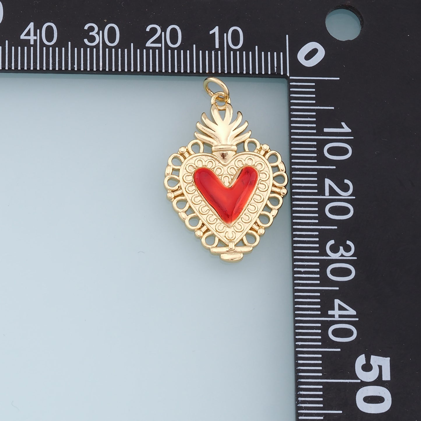Gold Red sacred Heart Charms,18K Gold Filled flame sacred heart Pendant,Religious Charm Bracelet Necklace for DIY Jewelry Making Supply