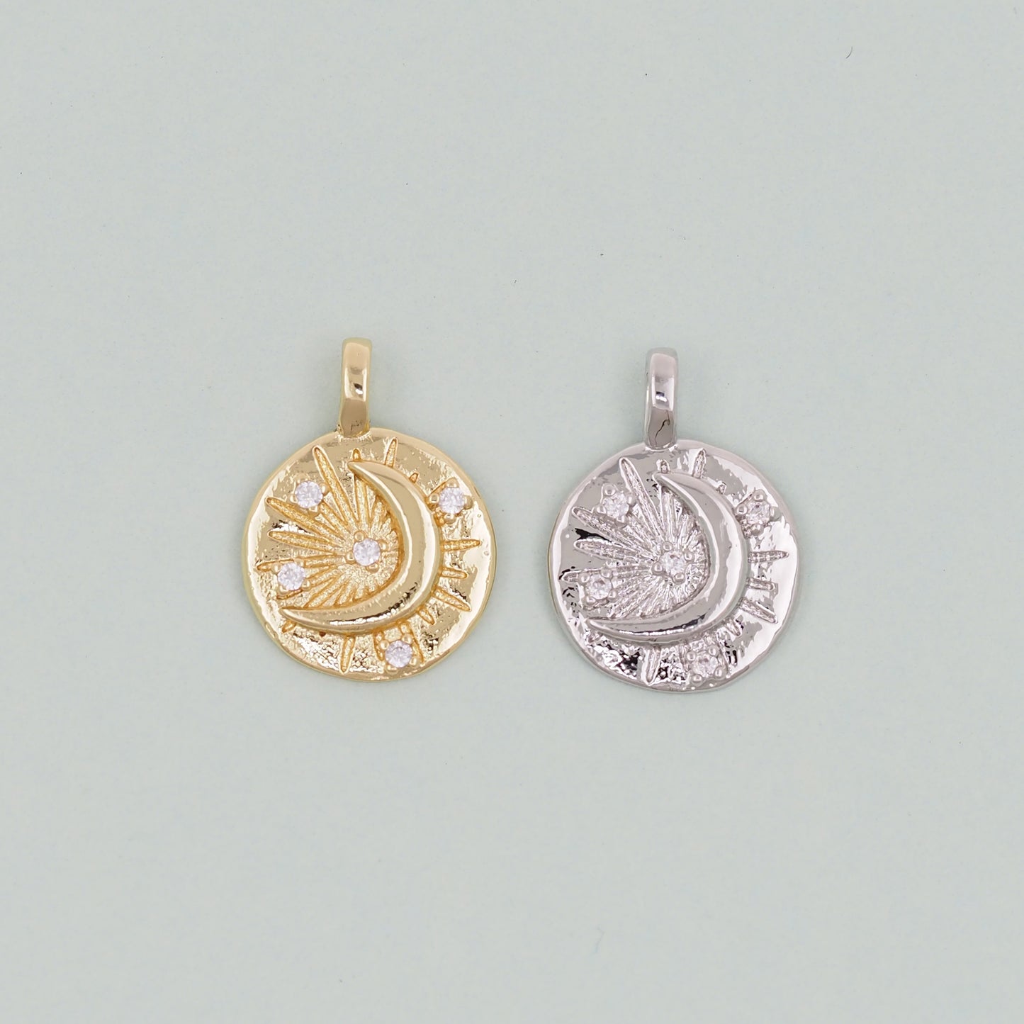 Gold Moon Charms,18K Gold Filled CZ Moon Pendant,Celestial Charm Bracelet Necklace for DIY Jewelry Making Supply