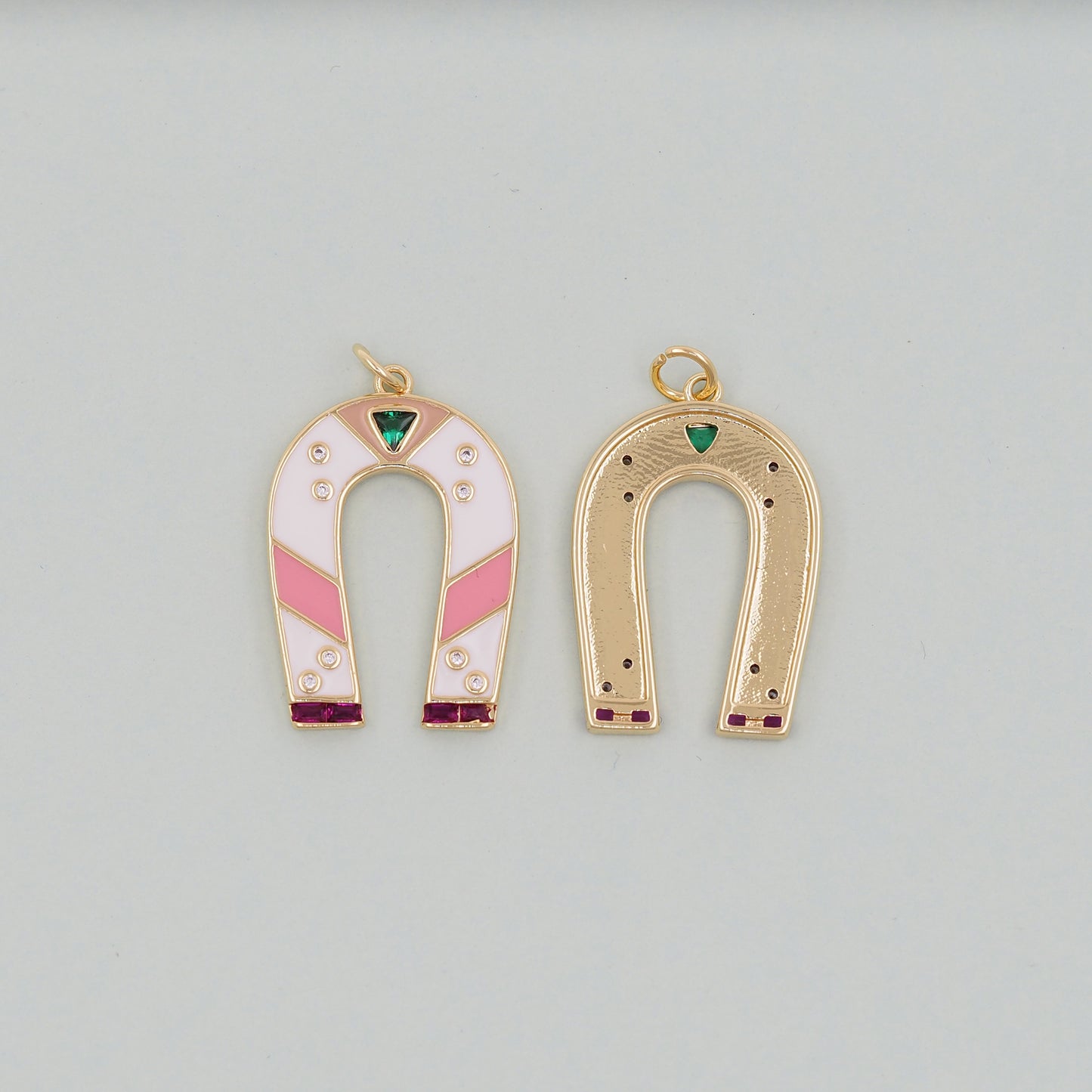 Gold horseshoe Charms,18K Gold Filled CZ horseshoe Pendant,horseshoe Charm Bracelet Necklace for DIY Jewelry Making Supply