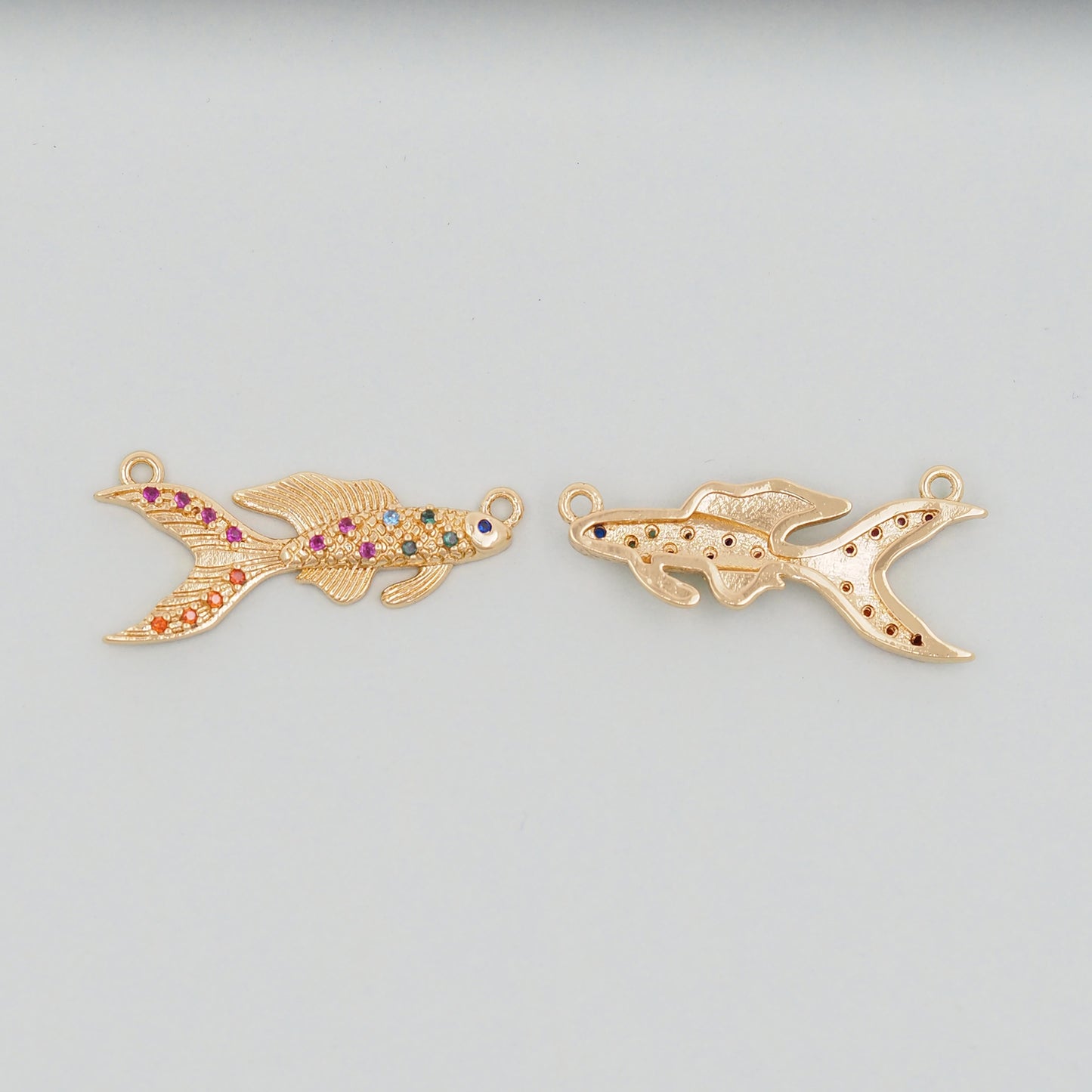 Gold Fish Charms,18K Gold Filled CZ fish Pendant,fish Charm Bracelet Necklace for DIY Jewelry Making Supply