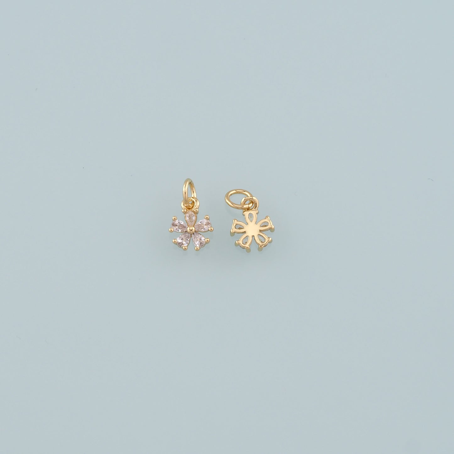 Gold Flower Charms,18K Gold Filled Flower Pendant,CZ Micro Pave Flower Charm Bracelet Necklace for DIY Jewelry Making Supply