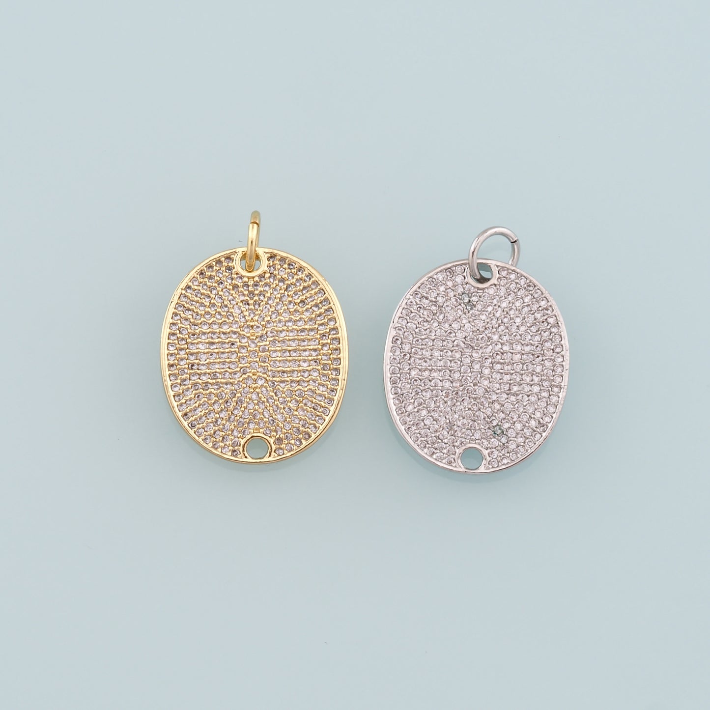 18K Gold Filled Oval Pendant,CZ Micro Pave Oval Charm Bracelet Necklace for DIY Jewelry Making Supply