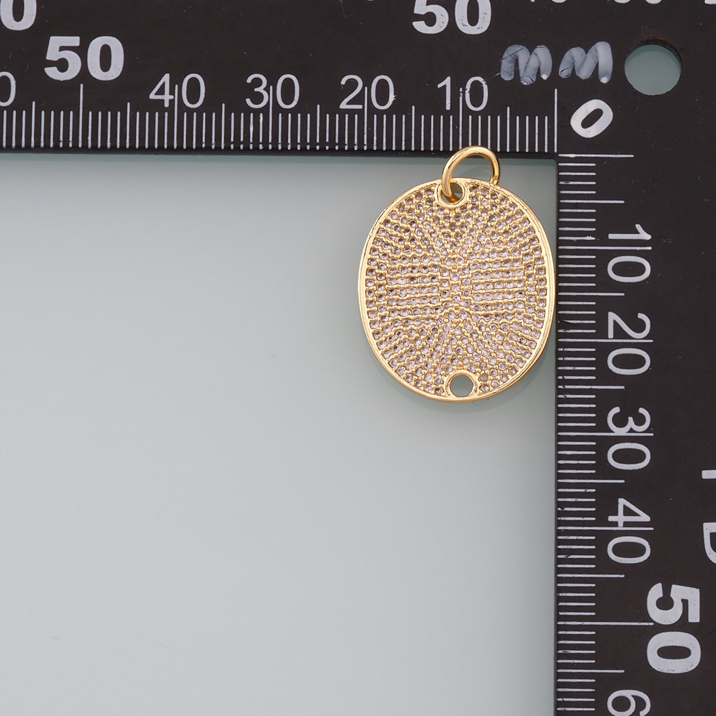 18K Gold Filled Oval Pendant,CZ Micro Pave Oval Charm Bracelet Necklace for DIY Jewelry Making Supply