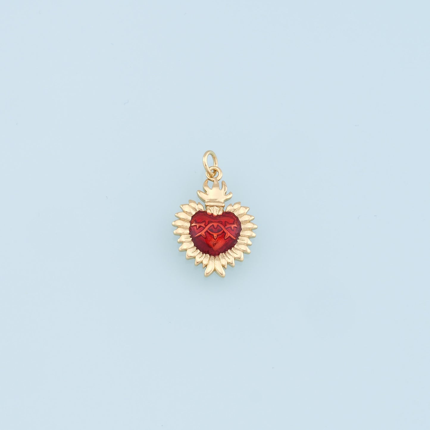 Gold Red Sacred Heart Charms,18K Gold Filled Flame Sacred Heart Pendant,Religious Charm Bracelet Necklace for DIY Jewelry Making Supply