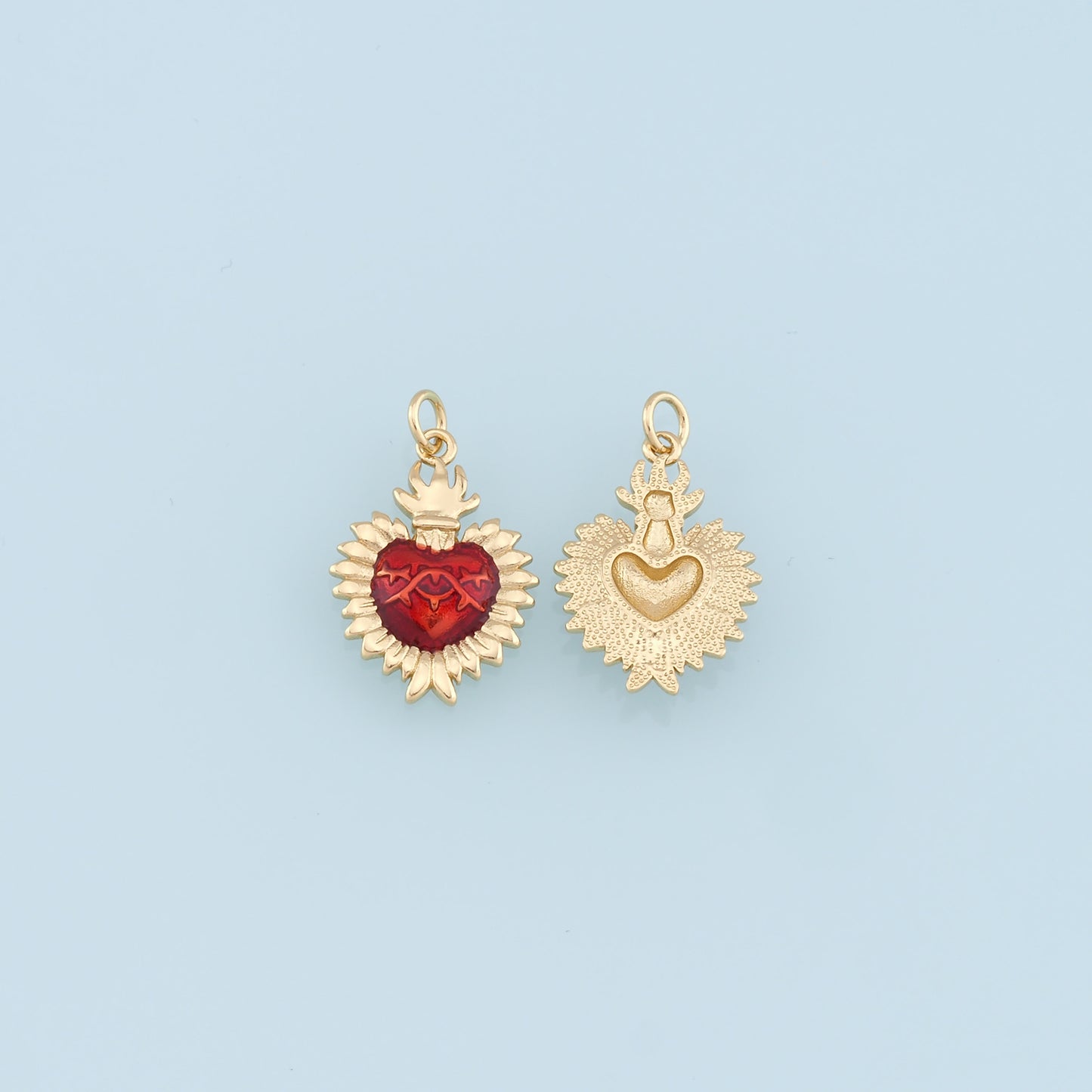 Gold Red Sacred Heart Charms,18K Gold Filled Flame Sacred Heart Pendant,Religious Charm Bracelet Necklace for DIY Jewelry Making Supply