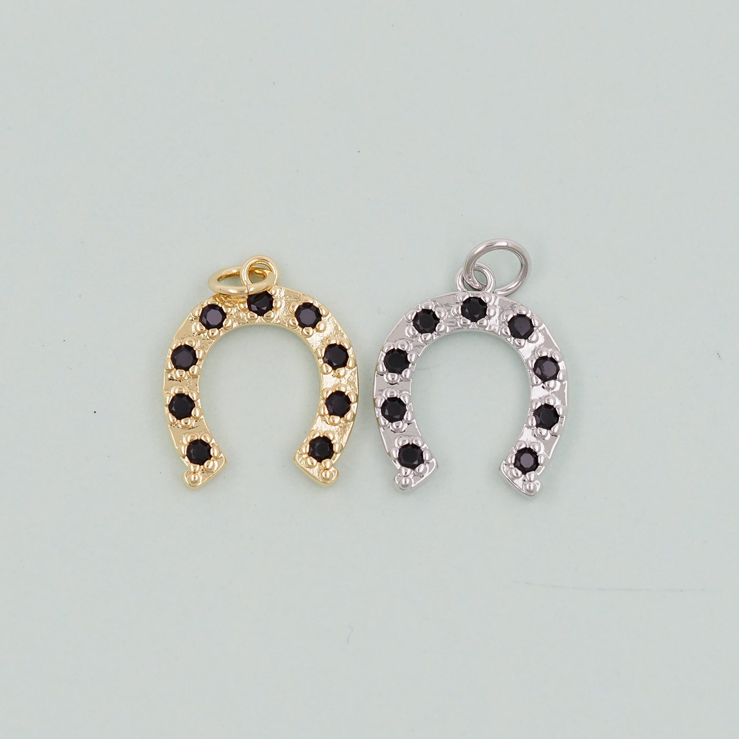 Gold horseshoe Charms,18K Gold Filled CZ horseshoe Pendant,horseshoe Charm Bracelet Necklace for DIY Jewelry Making Supply