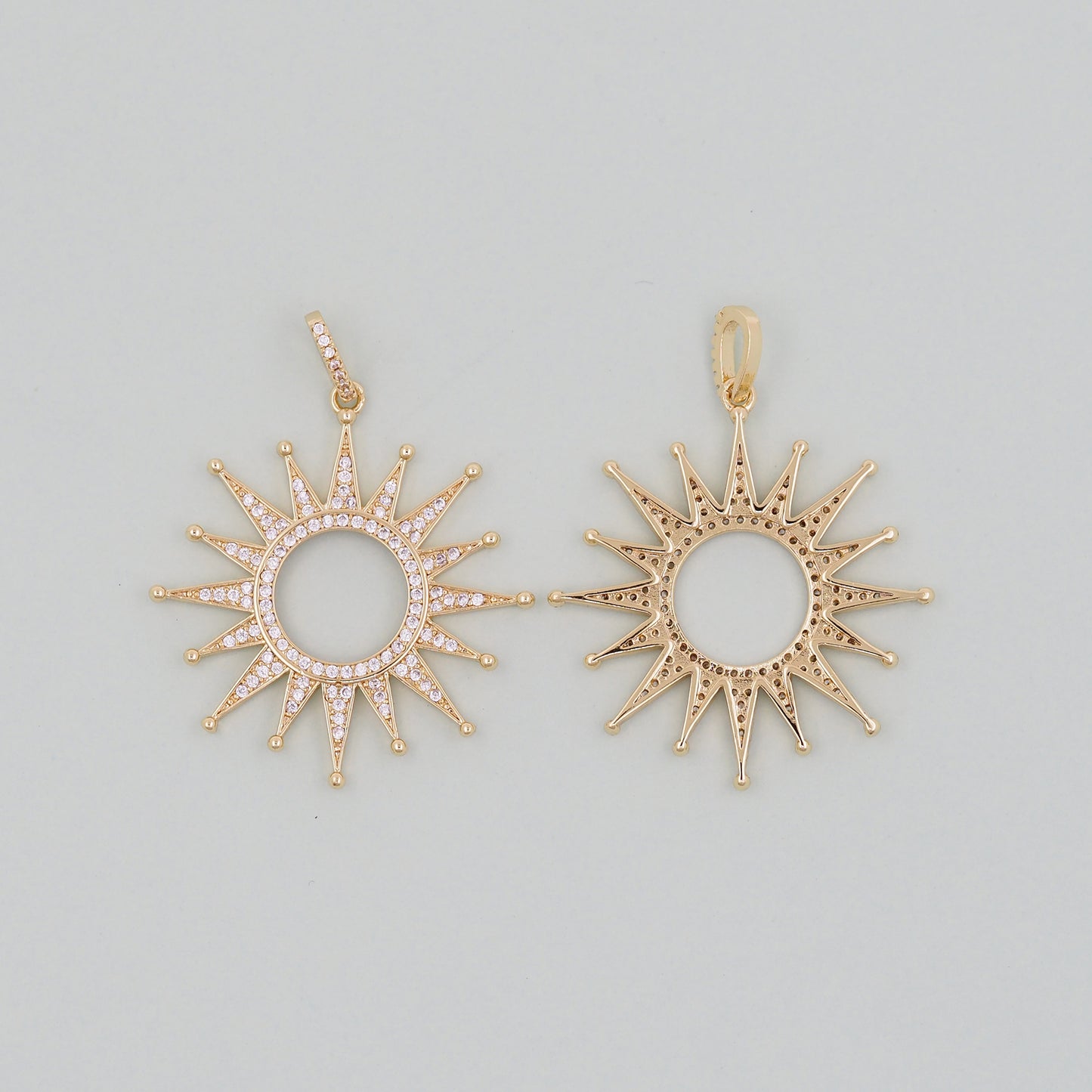 Gold Sun Charms,18K Gold Filled Round Pendant,Celestial Charm Bracelet Necklace for DIY Jewelry Making Supply
