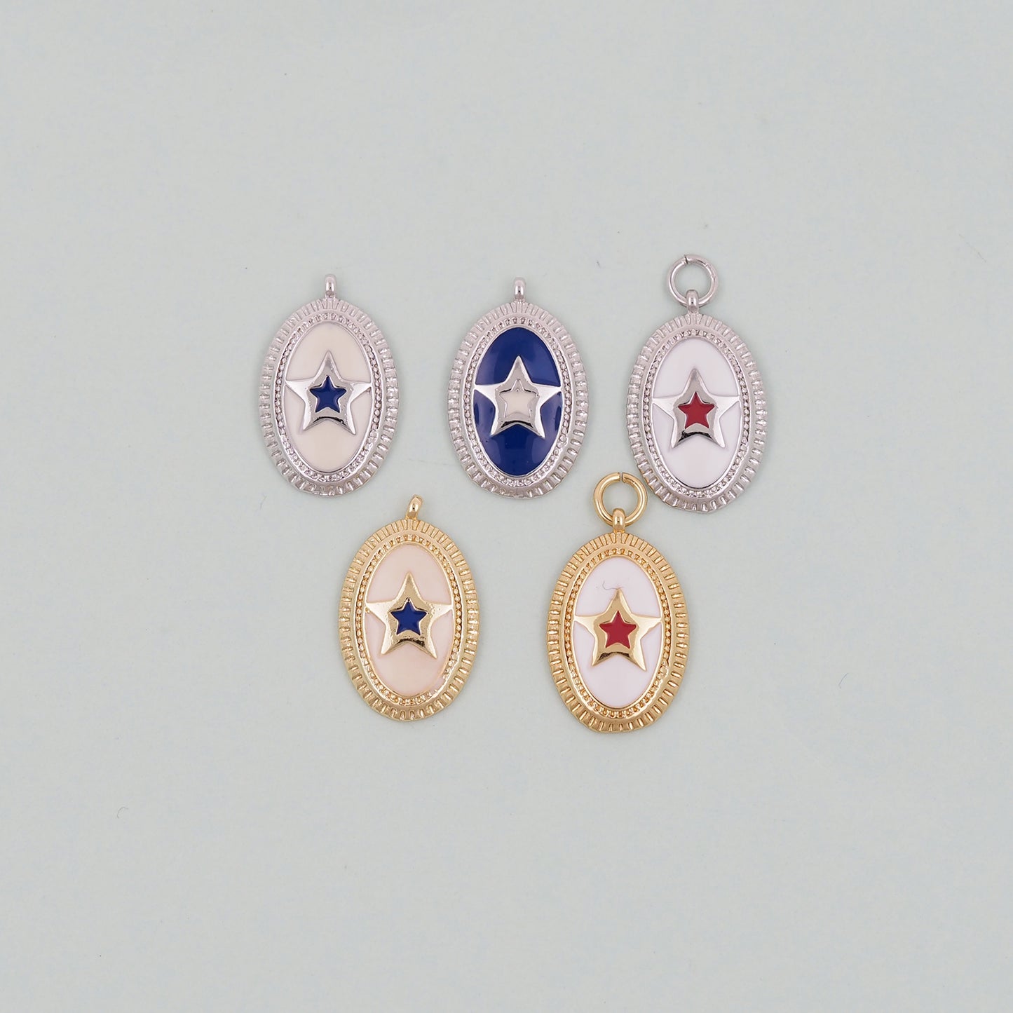 Gold Oval Star Charms,18K Gold Filled Star Pendant,Silver Star Charm Bracelet Necklace for DIY Jewelry Making Supply