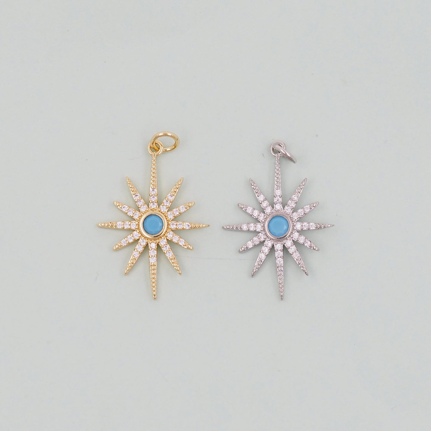 Gold Star Charms,18K Gold Filled Starburst Pendant,North Star Charm Bracelet Necklace for DIY Jewelry Making Supply