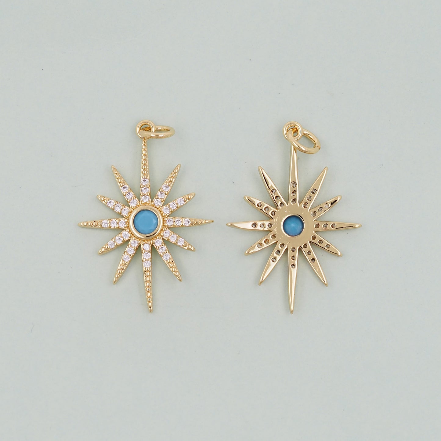 Gold Star Charms,18K Gold Filled Starburst Pendant,North Star Charm Bracelet Necklace for DIY Jewelry Making Supply