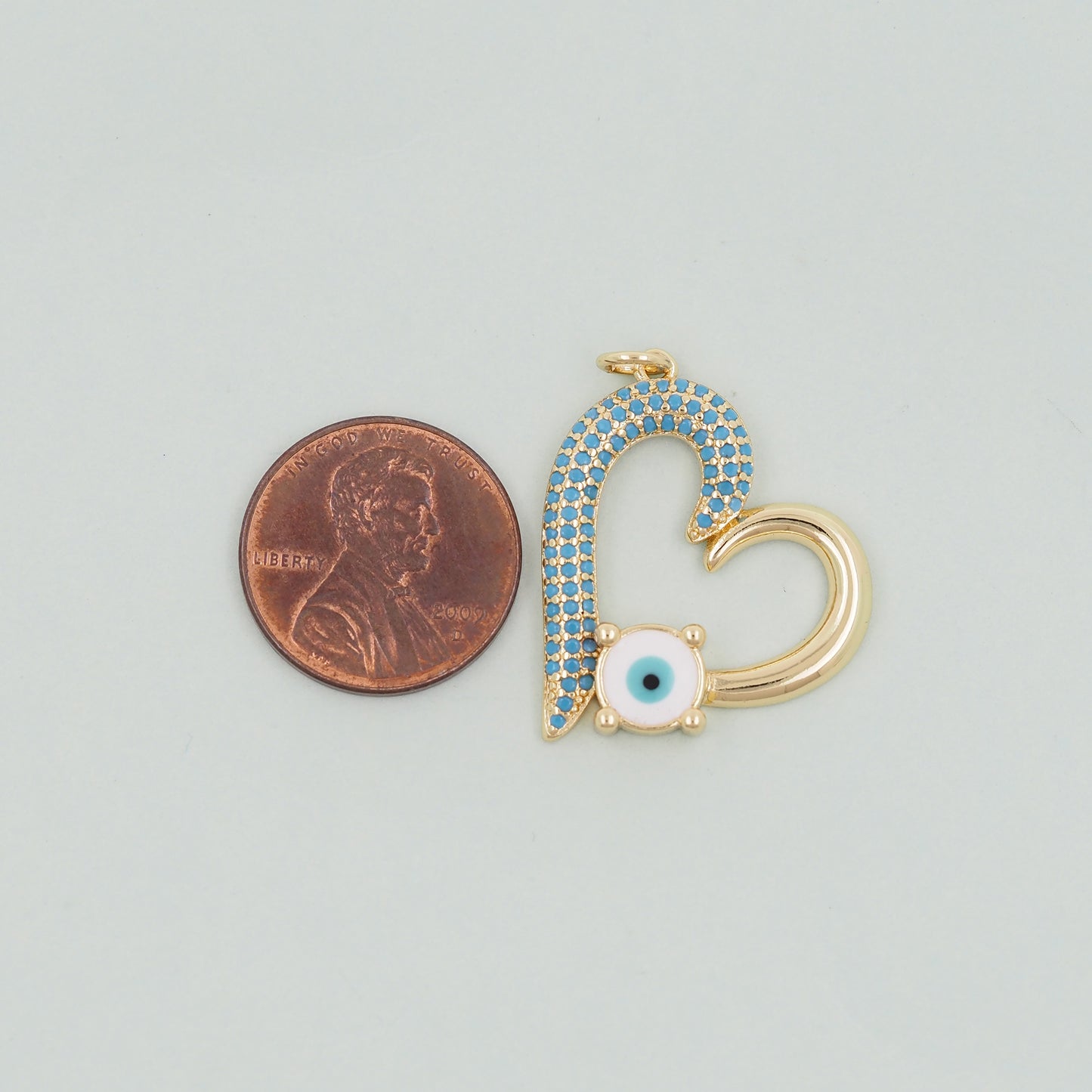 Gold Heart Charms,18K Gold Filled Heart Pendant,Heart Evil eye Charm Bracelet Necklace for DIY Jewelry Making Supply