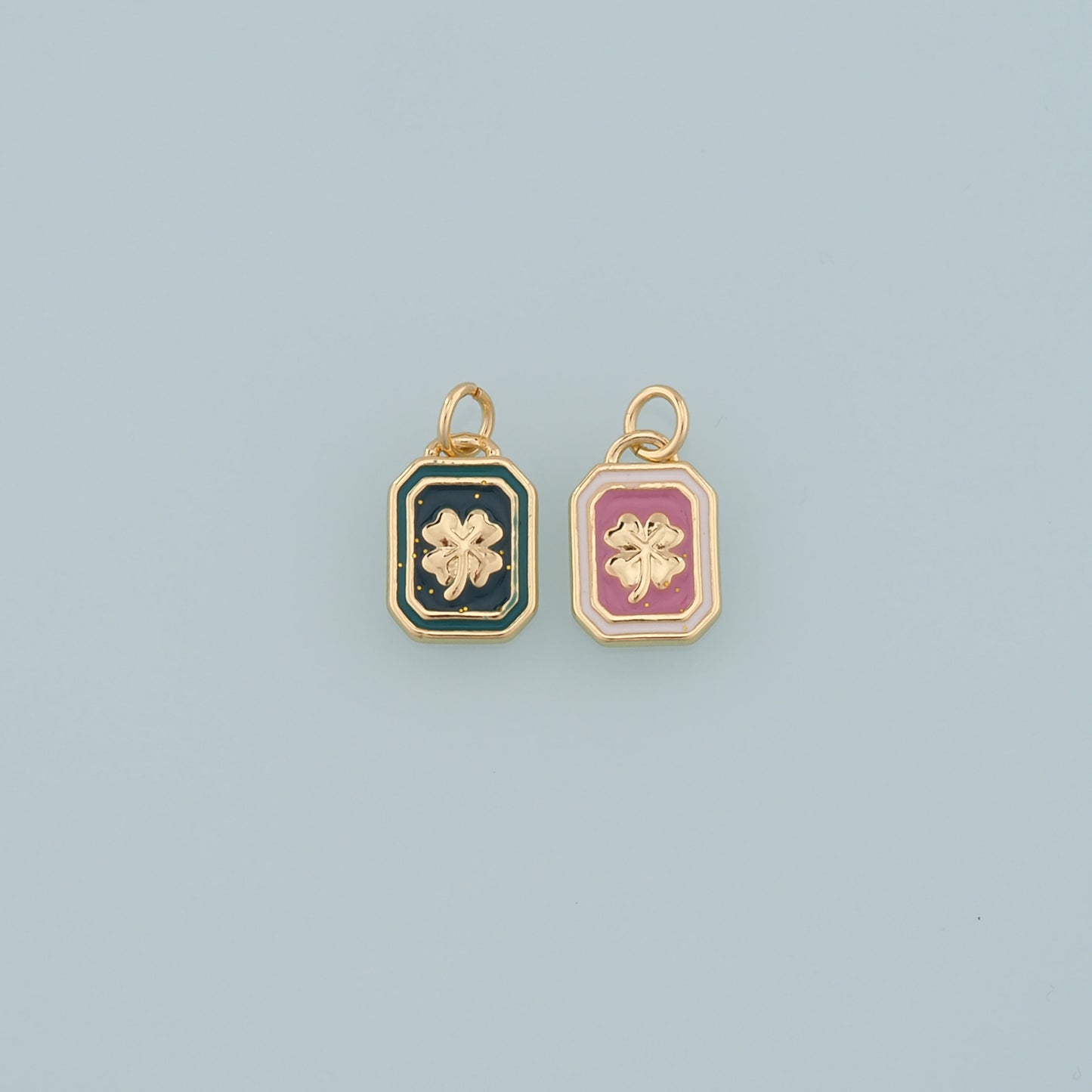 18K Gold Filled Four Leaf Clover Pendant,Enamel Tiny Lucky Charm Bracelet Necklace for DIY Jewelry Making Supply