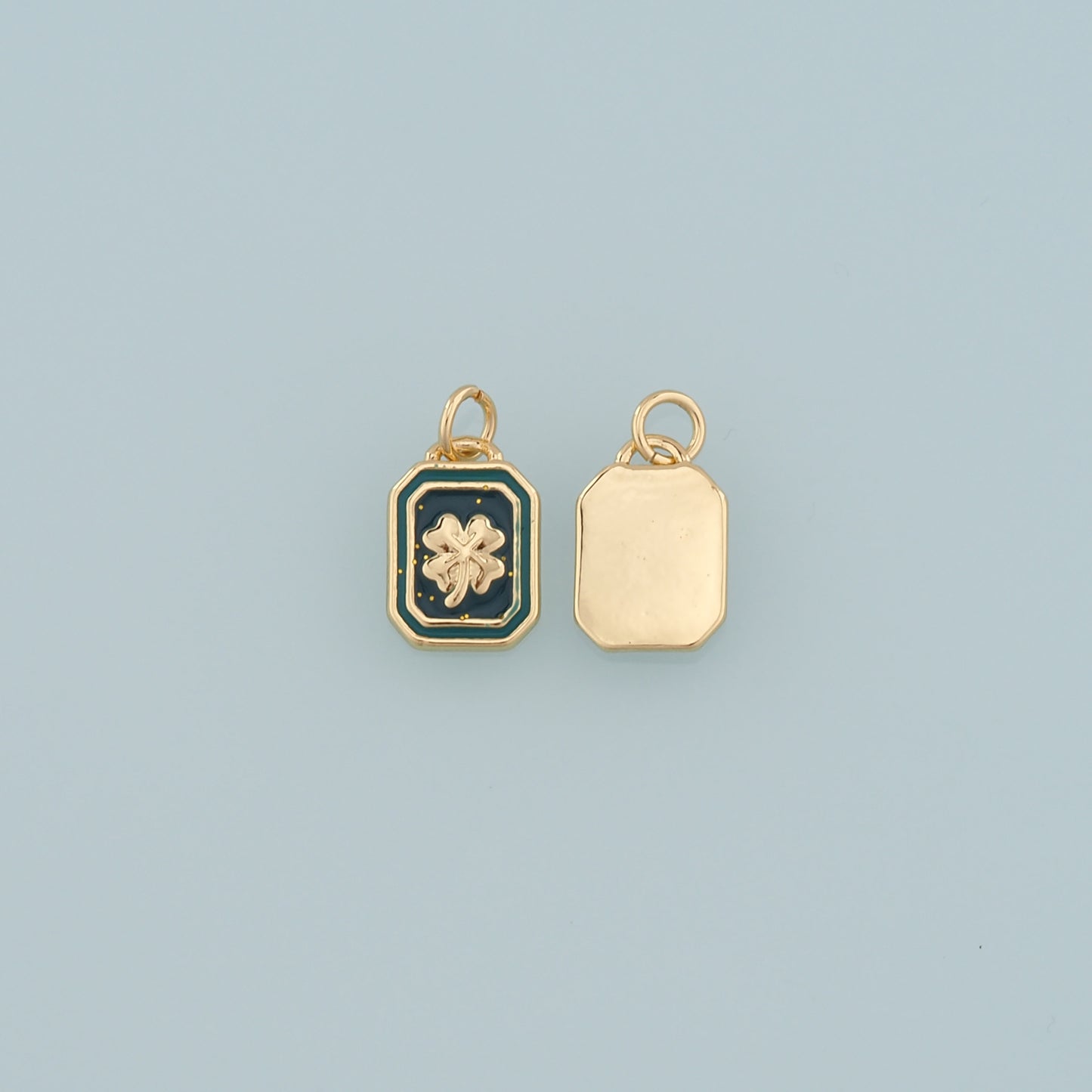 18K Gold Filled Four Leaf Clover Pendant,Enamel Tiny Lucky Charm Bracelet Necklace for DIY Jewelry Making Supply