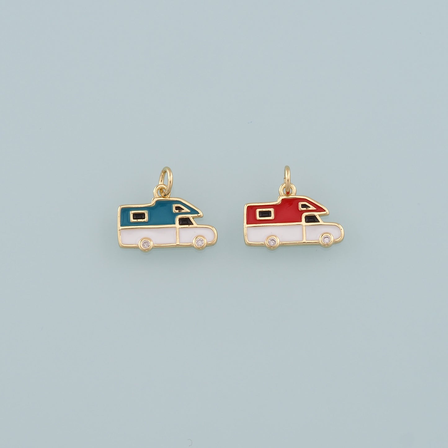 Gold Camping Charms,18K Gold Filled Caravan Pendant,Enamel Travel Charm Bracelet Necklace for DIY Jewelry Making Supply