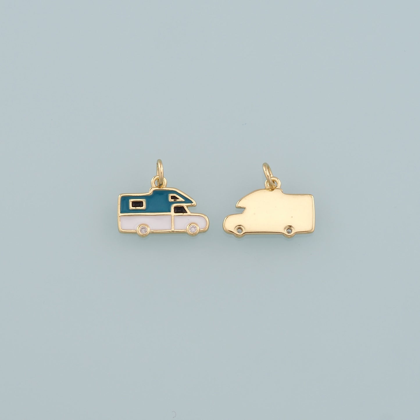 Gold Camping Charms,18K Gold Filled Caravan Pendant,Enamel Travel Charm Bracelet Necklace for DIY Jewelry Making Supply