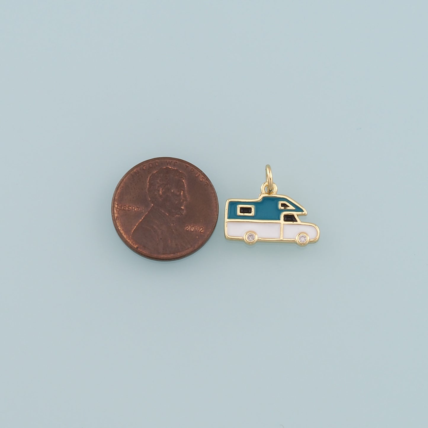 Gold Camping Charms,18K Gold Filled Caravan Pendant,Enamel Travel Charm Bracelet Necklace for DIY Jewelry Making Supply
