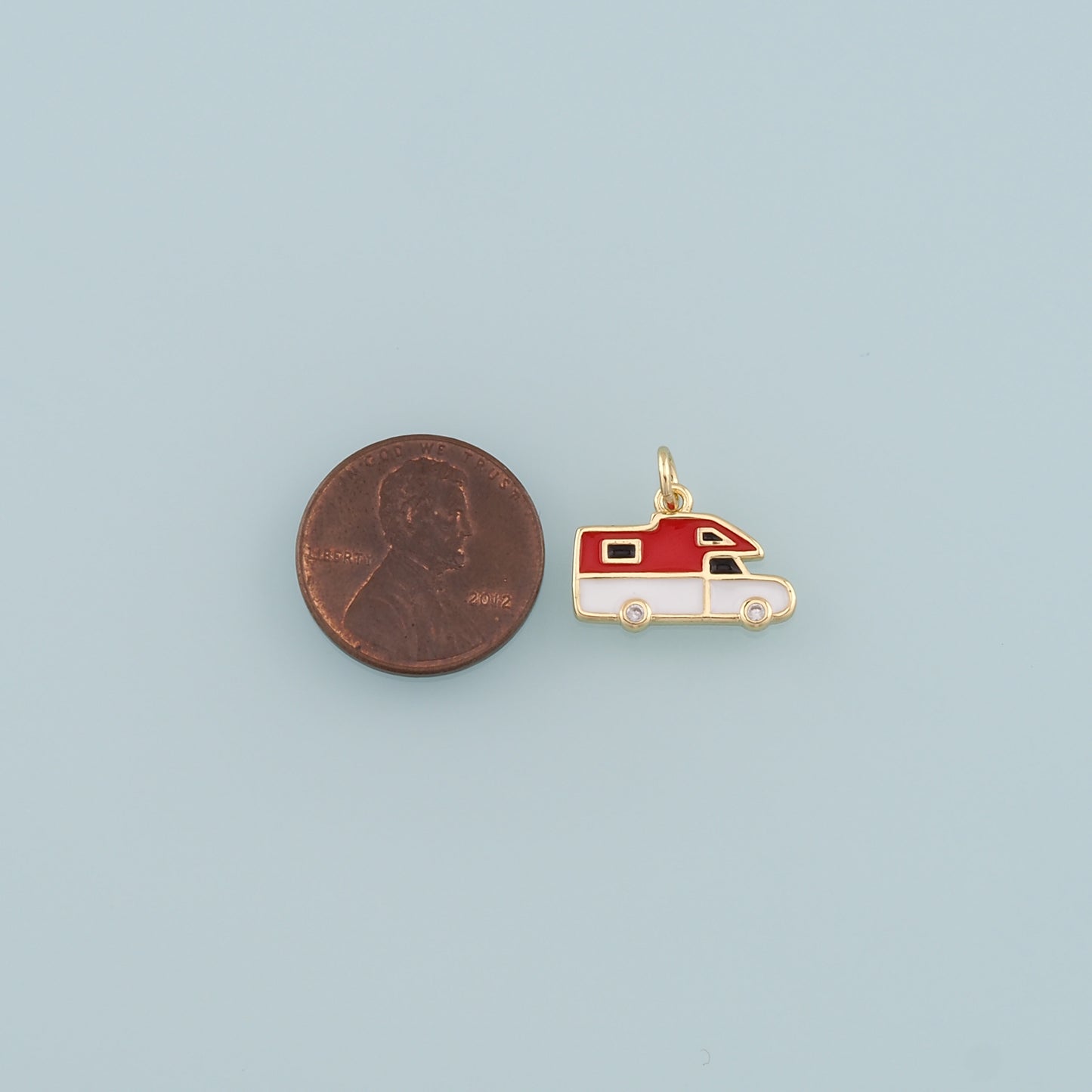 Gold Camping Charms,18K Gold Filled Caravan Pendant,Enamel Travel Charm Bracelet Necklace for DIY Jewelry Making Supply