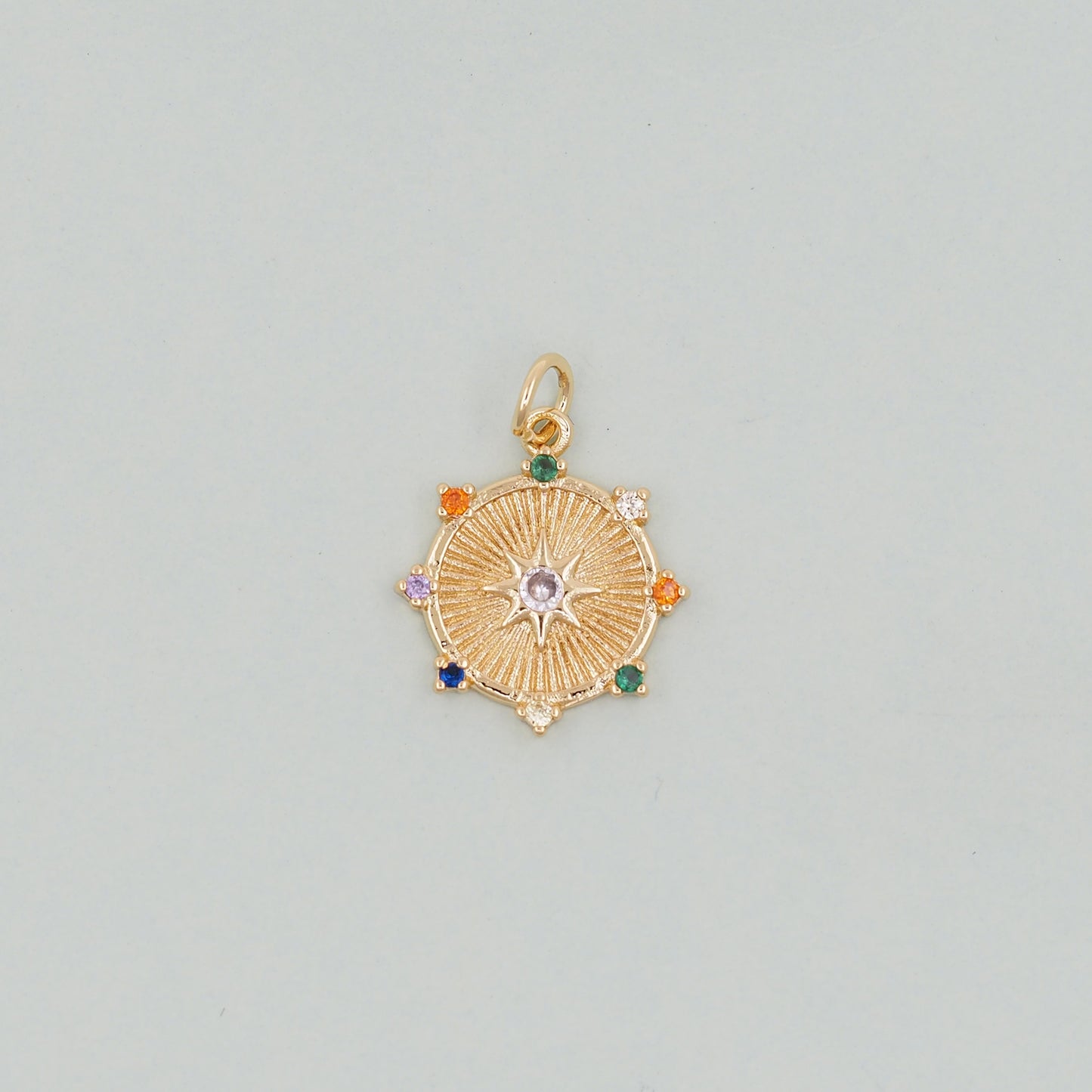 Gold Round north star Charms,18K Gold Filled Starburst Pendant,North Star Charm Bracelet Necklace for DIY Jewelry Making Supply