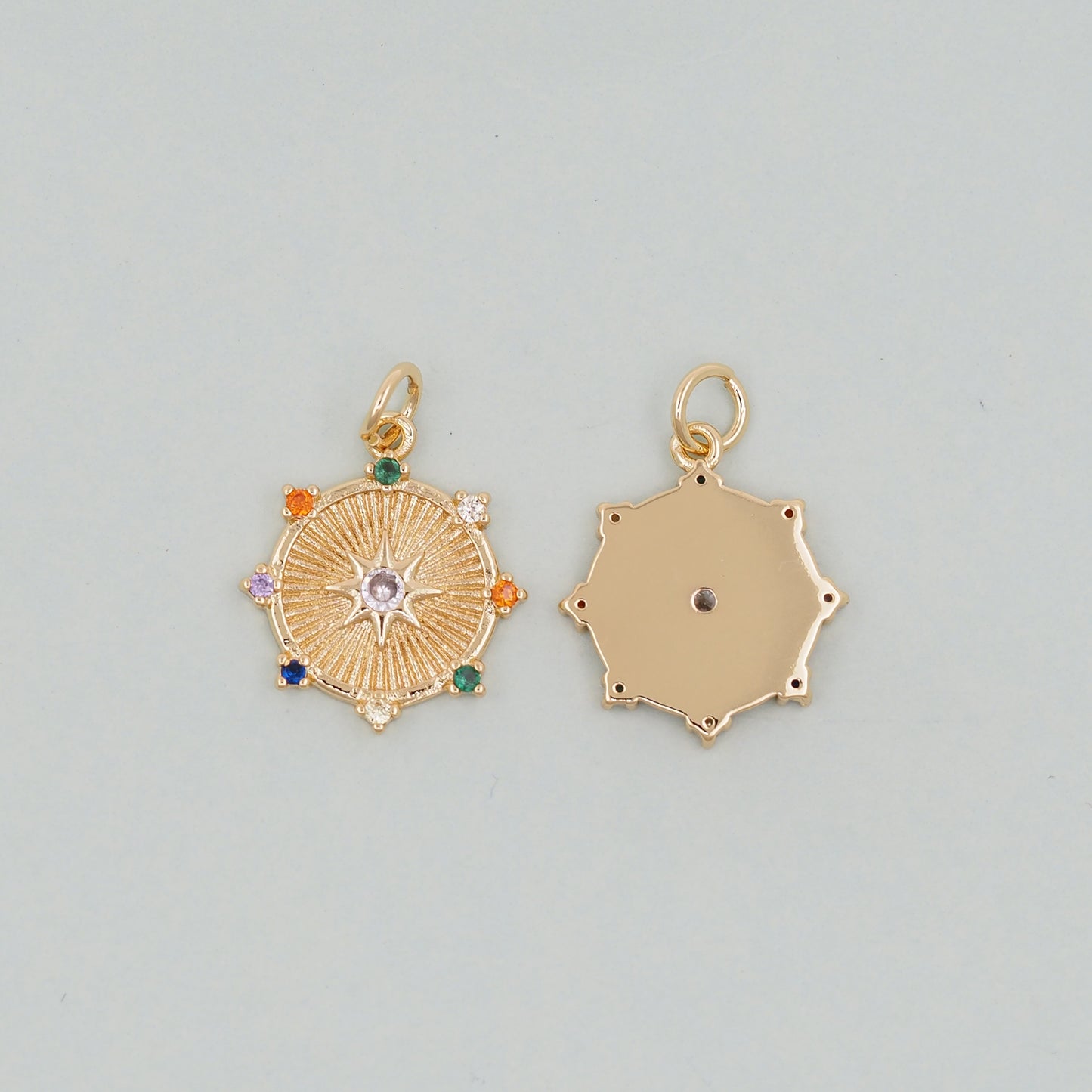 Gold Round north star Charms,18K Gold Filled Starburst Pendant,North Star Charm Bracelet Necklace for DIY Jewelry Making Supply