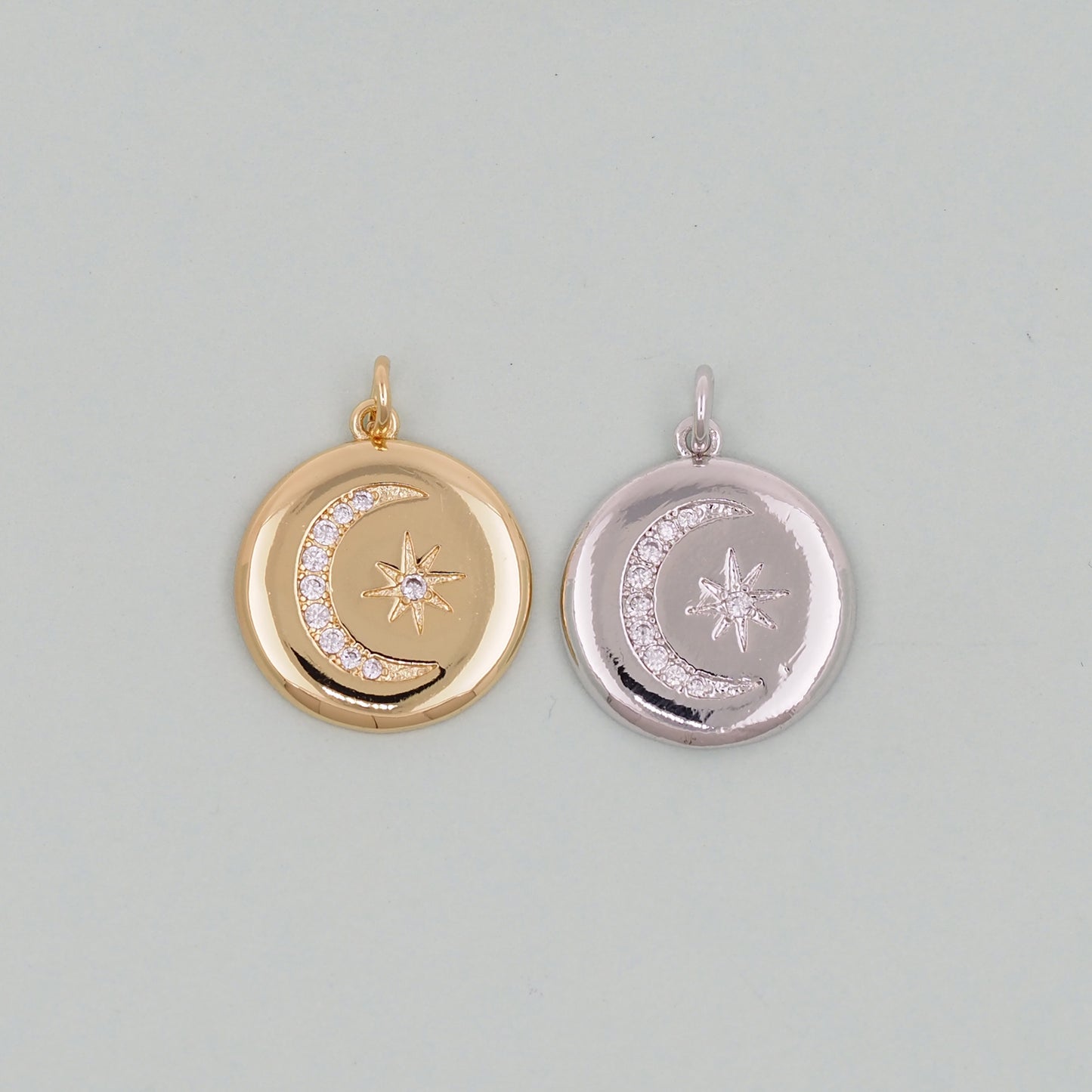 Gold Moon Star Charms,18K Gold Filled CZ Moon Pendant,Celestial Charm Bracelet Necklace for DIY Jewelry Making Supply