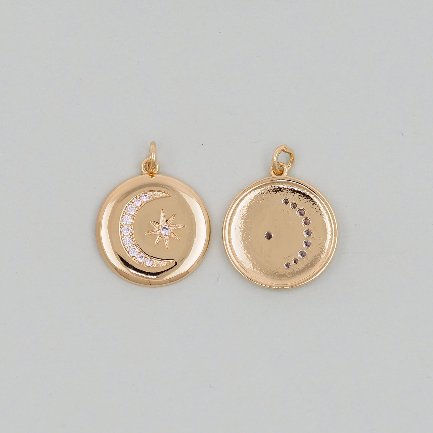 Gold Moon Star Charms,18K Gold Filled CZ Moon Pendant,Celestial Charm Bracelet Necklace for DIY Jewelry Making Supply