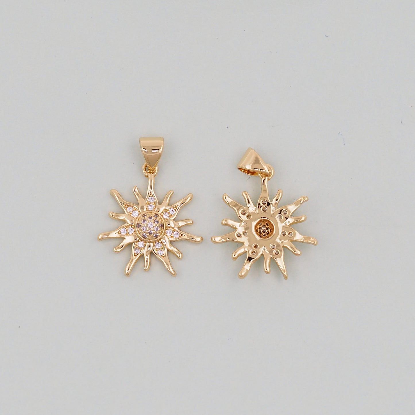 Gold CZ Sun Charms,18K Gold Filled Sun Pendant,Celestial Charm Bracelet Necklace for DIY Jewelry Making Supply