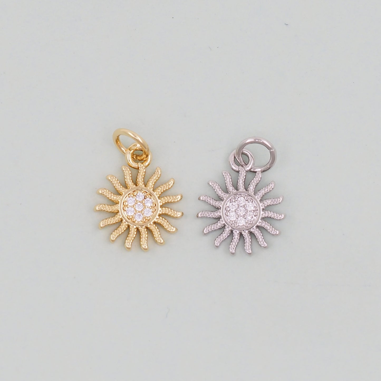 Gold CZ Sun Charms,18K Gold Filled Sun Pendant,Celestial Charm Bracelet Necklace for DIY Jewelry Making Supply