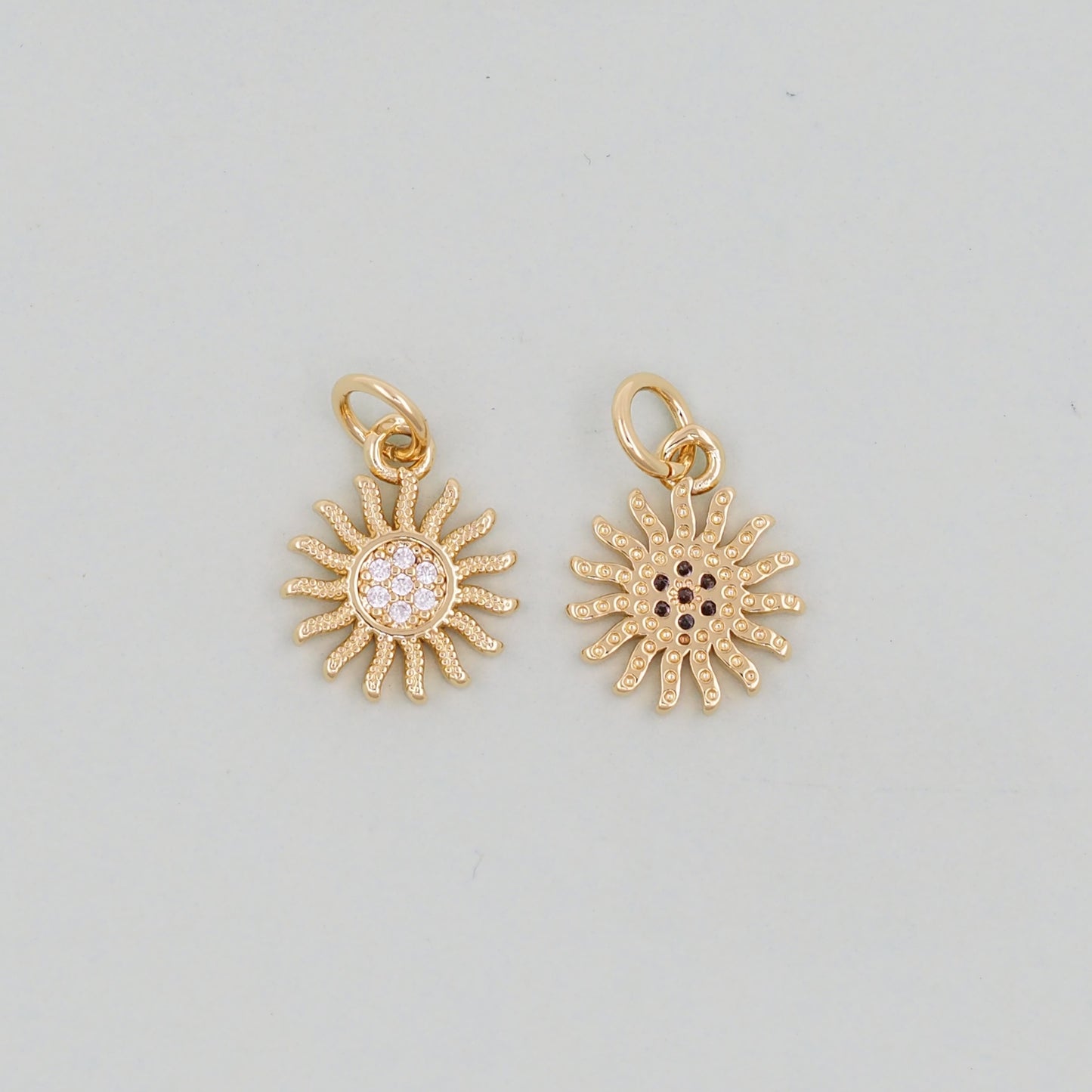 Gold CZ Sun Charms,18K Gold Filled Sun Pendant,Celestial Charm Bracelet Necklace for DIY Jewelry Making Supply