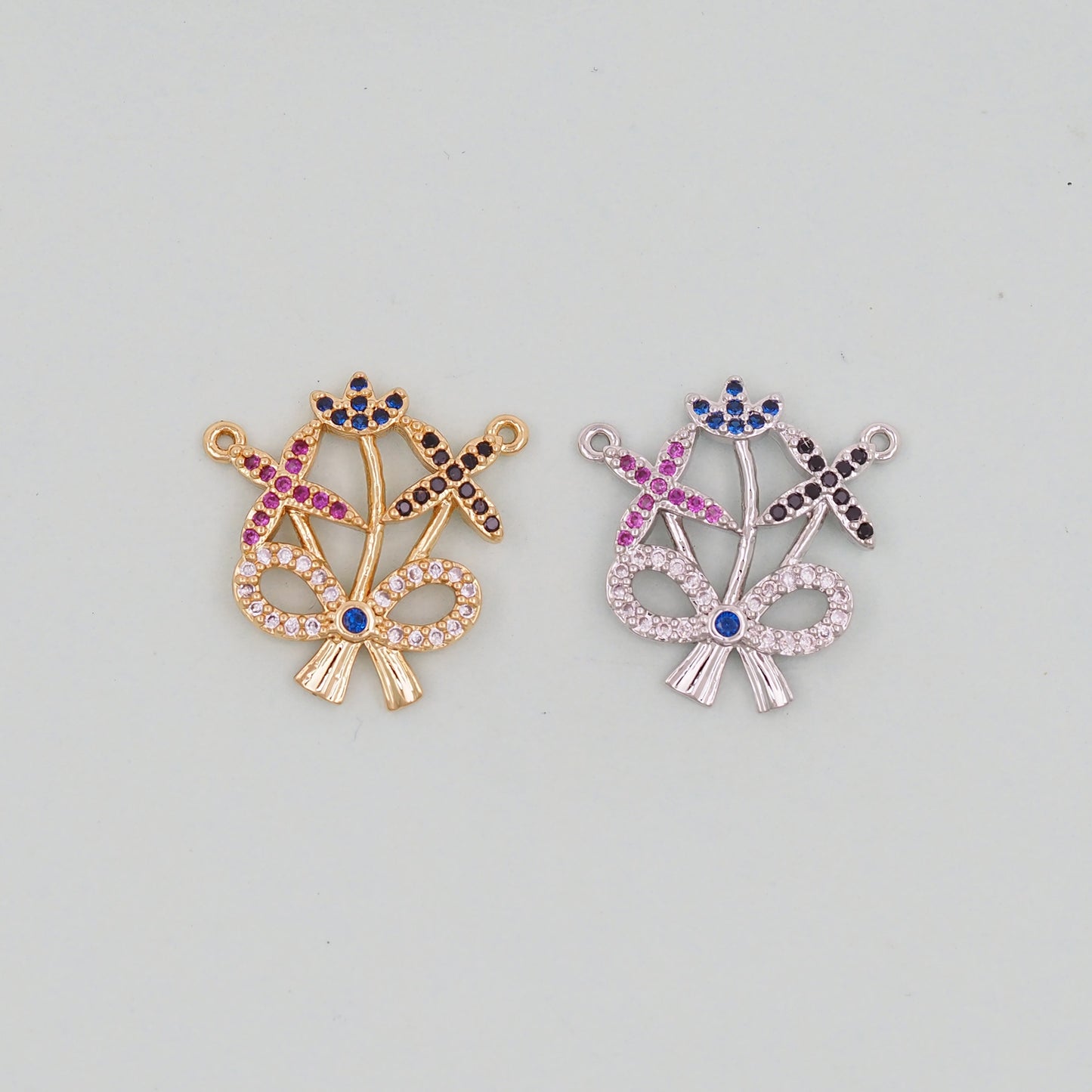 Gold Bow Charms,18K Gold Filled CZ Bow Pendant,Silver bow tie Charm Bracelet Necklace for DIY Jewelry Making Supply