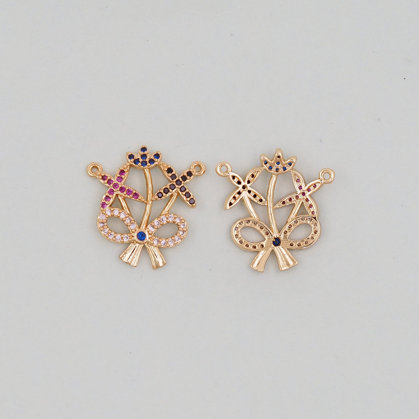 Gold Bow Charms,18K Gold Filled CZ Bow Pendant,Silver bow tie Charm Bracelet Necklace for DIY Jewelry Making Supply