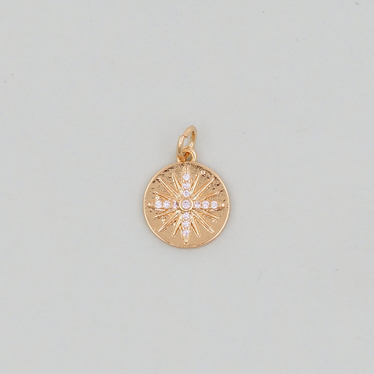 Gold Round north star Charms,18K Gold Filled Starburst Pendant,North Star Charm Bracelet Necklace for DIY Jewelry Making Supply