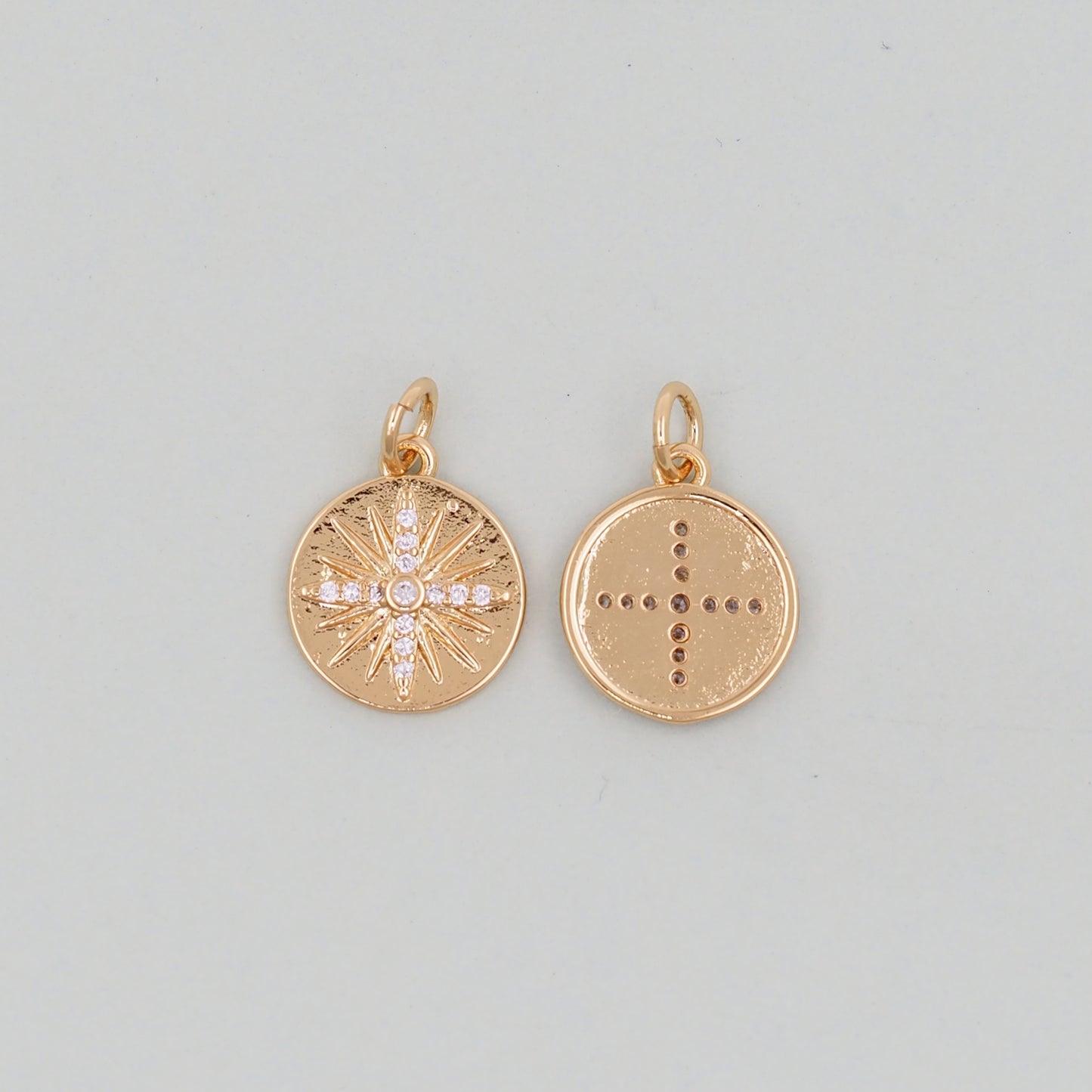 Gold Round north star Charms,18K Gold Filled Starburst Pendant,North Star Charm Bracelet Necklace for DIY Jewelry Making Supply