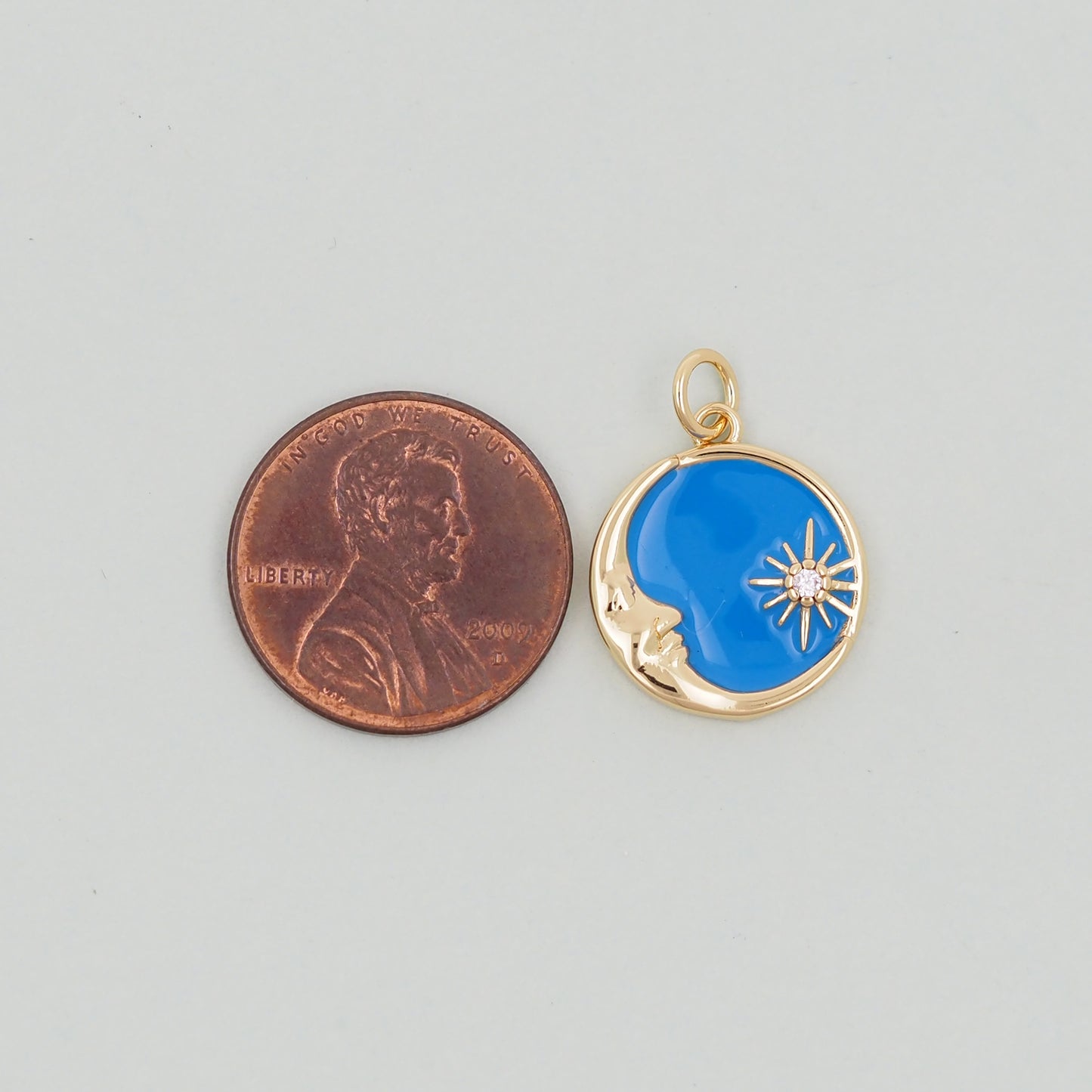 Gold Round Moon Star Charms,18K Gold Filled CZ Enamel Moon Pendant,Celestial Charm Bracelet Necklace for DIY Jewelry Making Supply