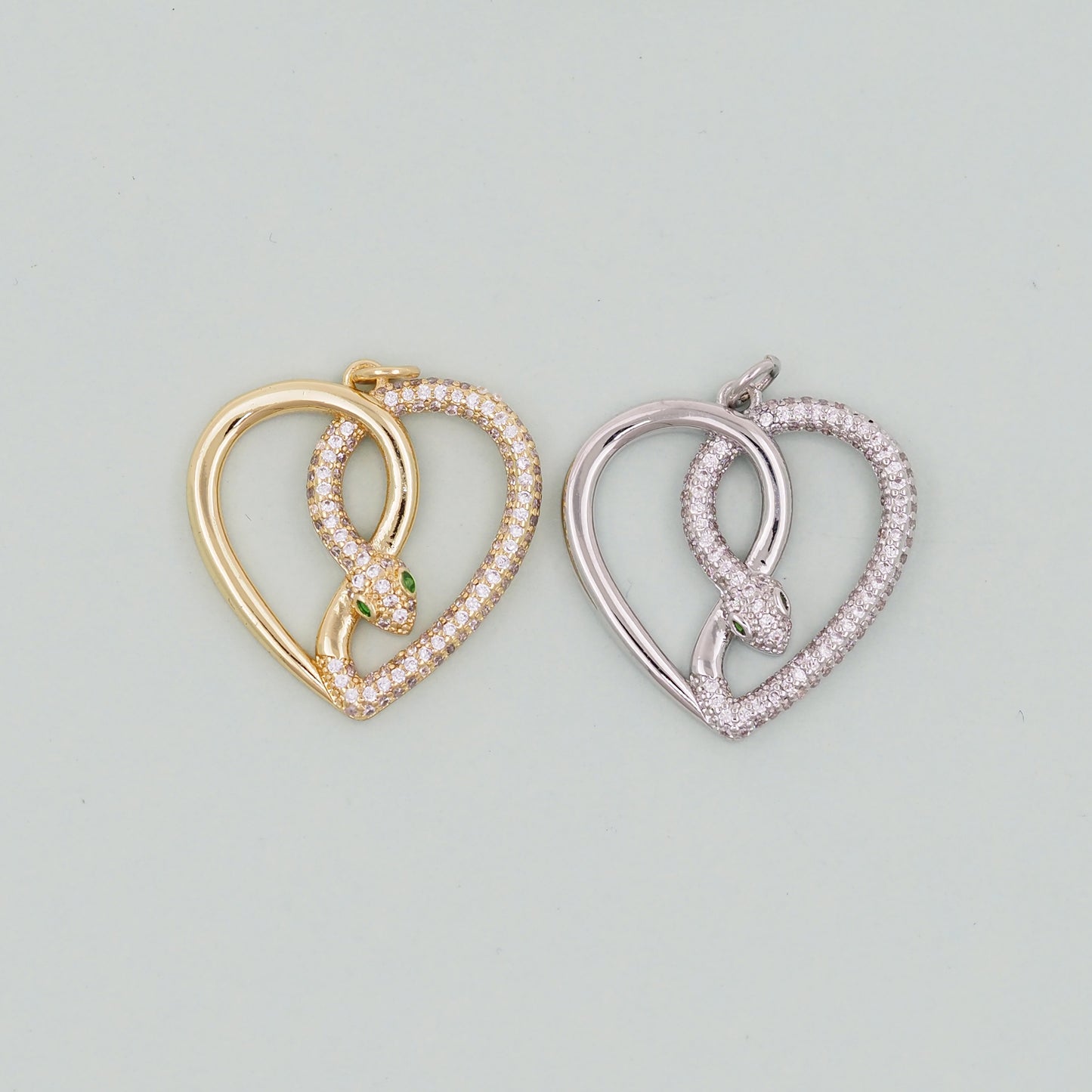 Gold Heart Snake charms,18K Gold Filled CZ Snake Pendant,Silver Snake Charms Bracelet Necklace for DIY Jewelry Making Supply