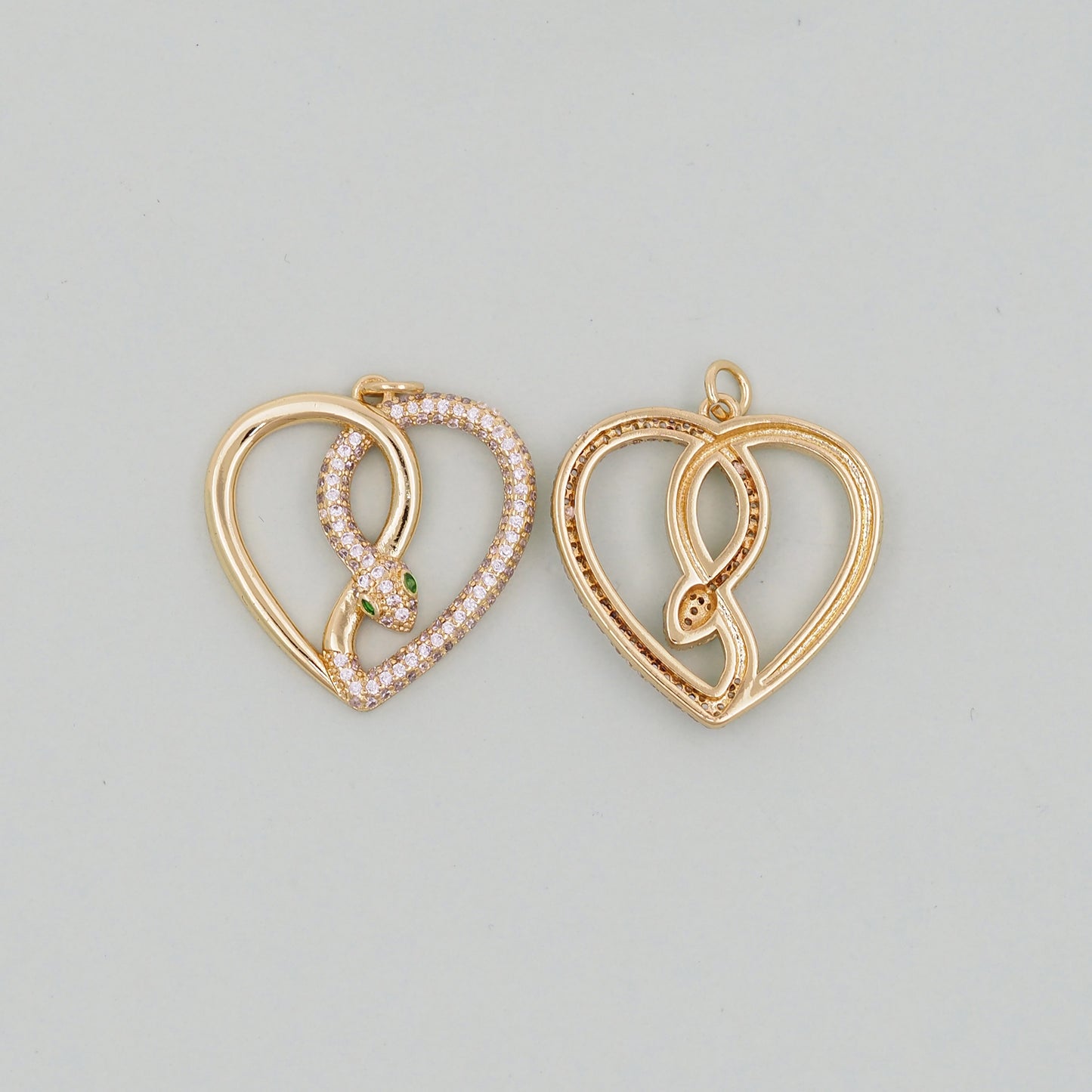 Gold Heart Snake charms,18K Gold Filled CZ Snake Pendant,Silver Snake Charms Bracelet Necklace for DIY Jewelry Making Supply