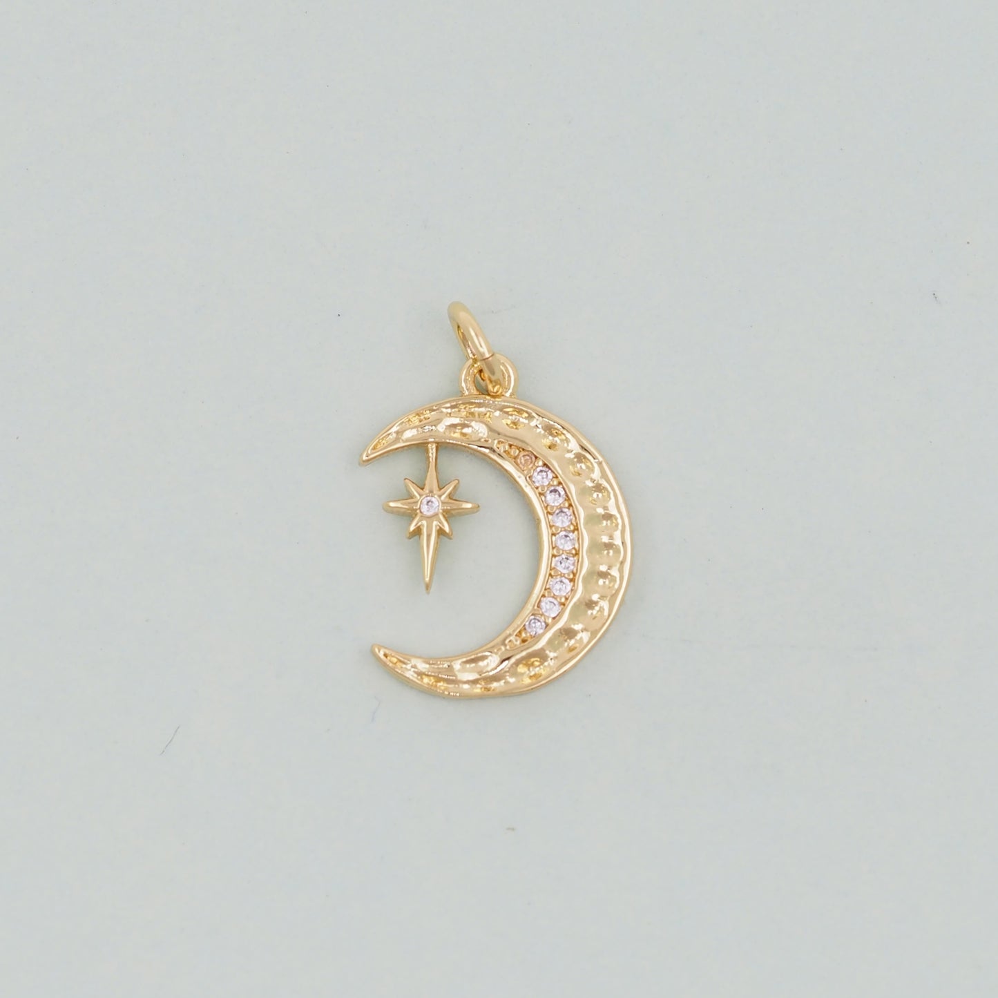 Gold Moon Star Charms,18K Gold Filled CZ Moon Pendant,Celestial Charm Bracelet Necklace for DIY Jewelry Making Supply