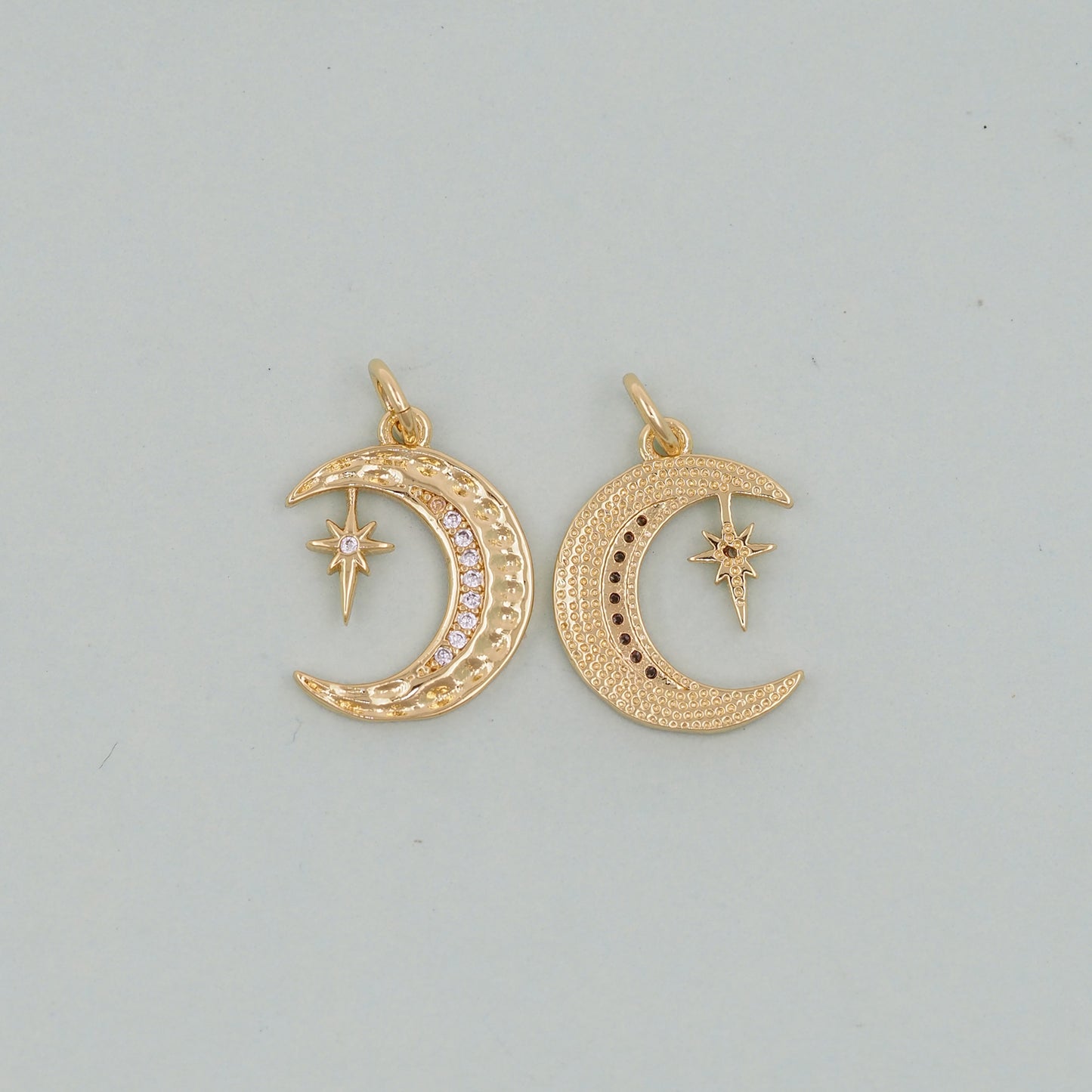 Gold Moon Star Charms,18K Gold Filled CZ Moon Pendant,Celestial Charm Bracelet Necklace for DIY Jewelry Making Supply