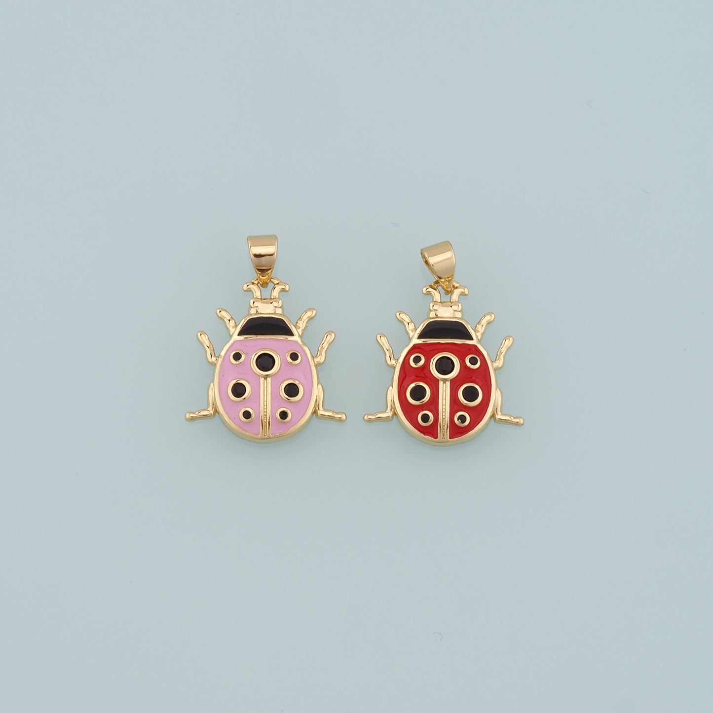 18K Gold Filled Ladybug Pendant,Enamel Insect Charm Bracelet Necklace for DIY Jewelry Making Supply