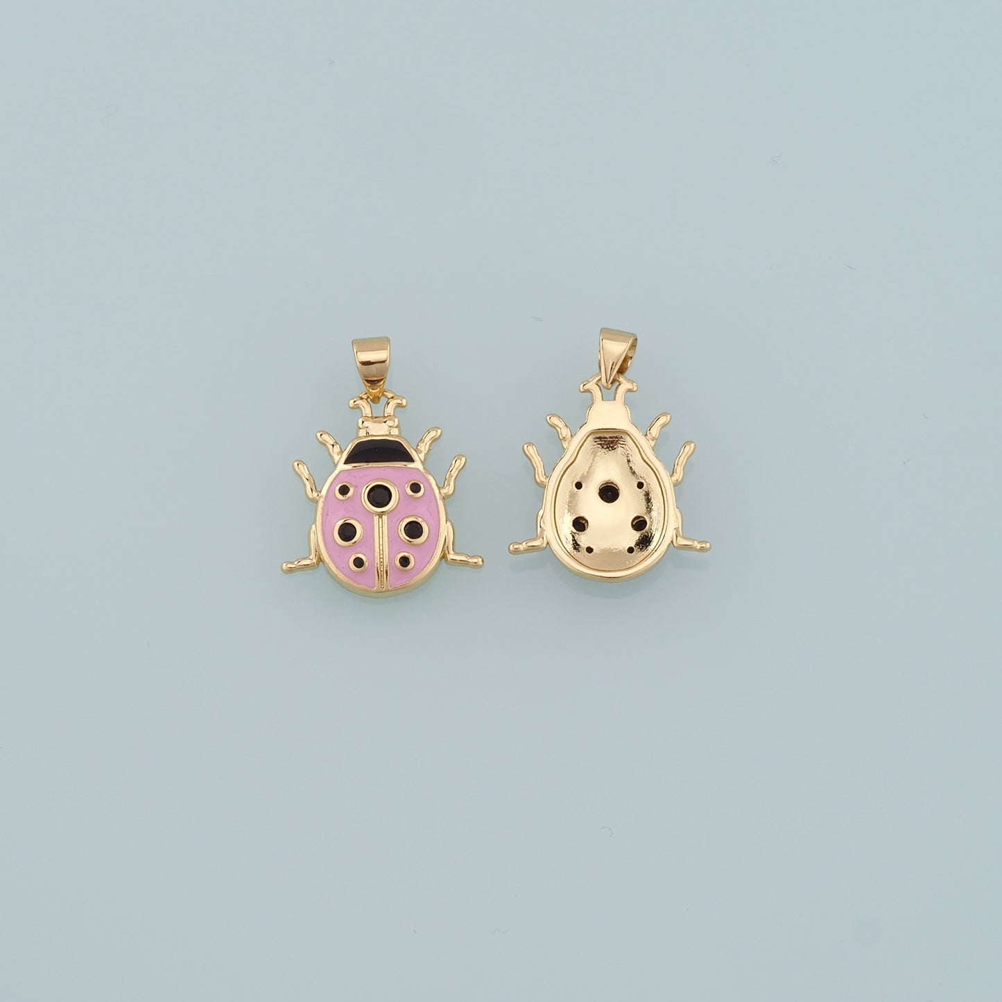18K Gold Filled Ladybug Pendant,Enamel Insect Charm Bracelet Necklace for DIY Jewelry Making Supply