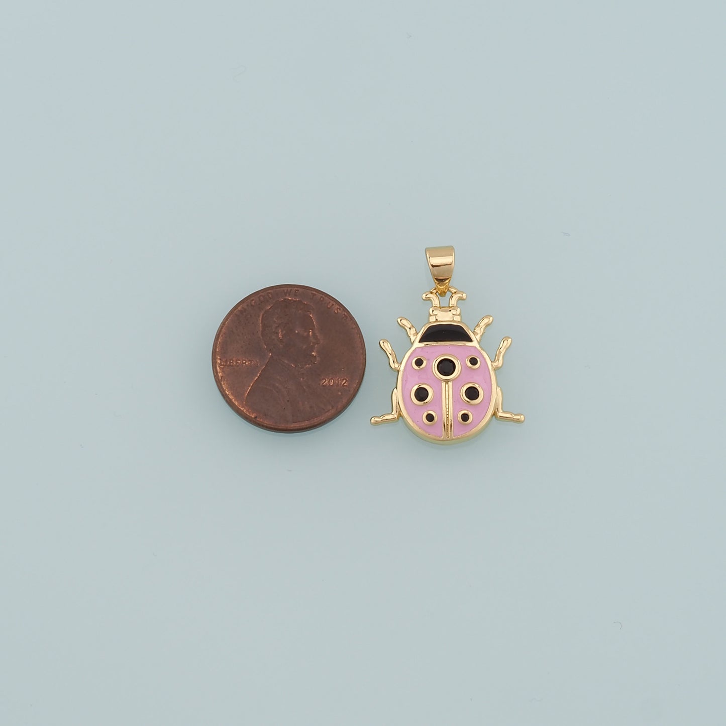 18K Gold Filled Ladybug Pendant,Enamel Insect Charm Bracelet Necklace for DIY Jewelry Making Supply