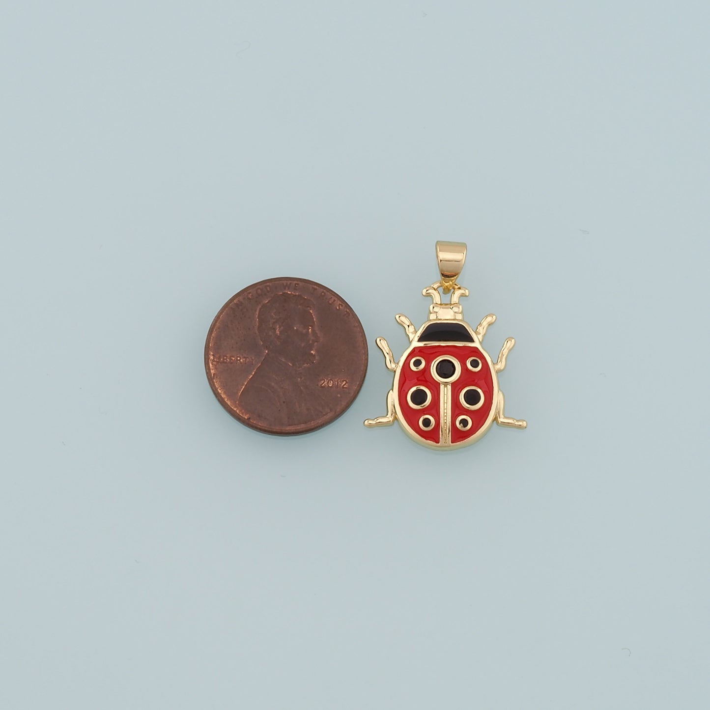 18K Gold Filled Ladybug Pendant,Enamel Insect Charm Bracelet Necklace for DIY Jewelry Making Supply