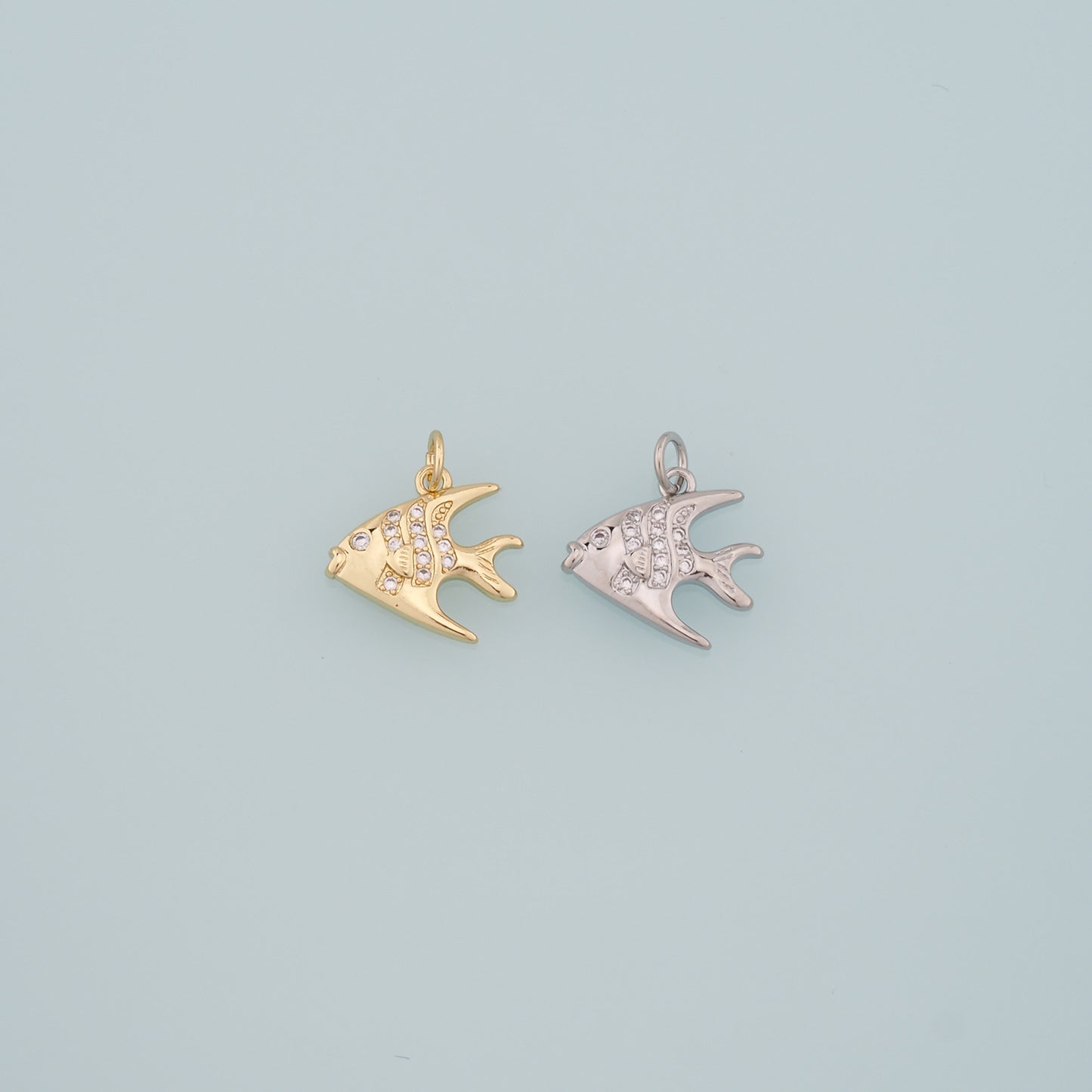Gold Fish Charms,18K Gold Filled Fish Pendant,CZ Micro Pave Fish Charm Bracelet Necklace for DIY Jewelry Making Supply