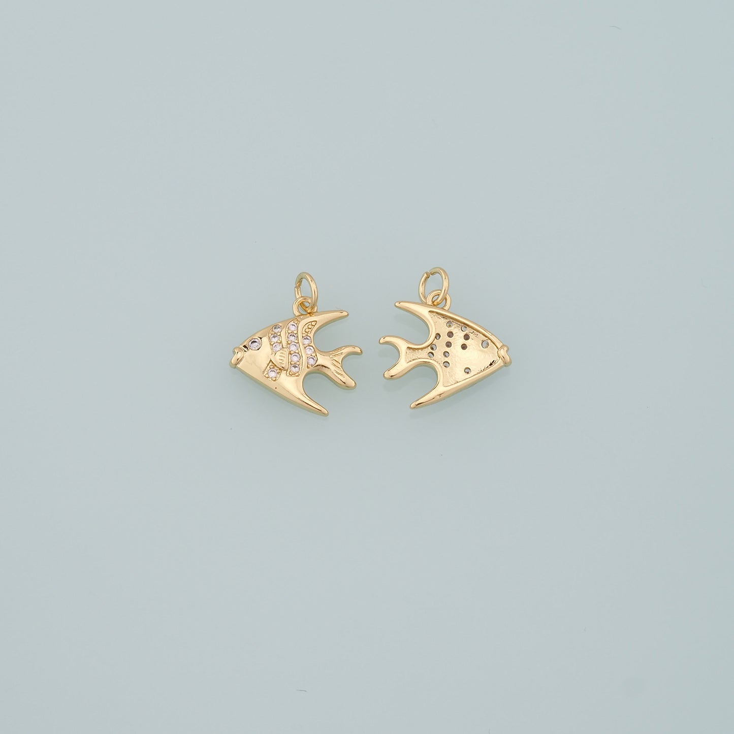 Gold Fish Charms,18K Gold Filled Fish Pendant,CZ Micro Pave Fish Charm Bracelet Necklace for DIY Jewelry Making Supply