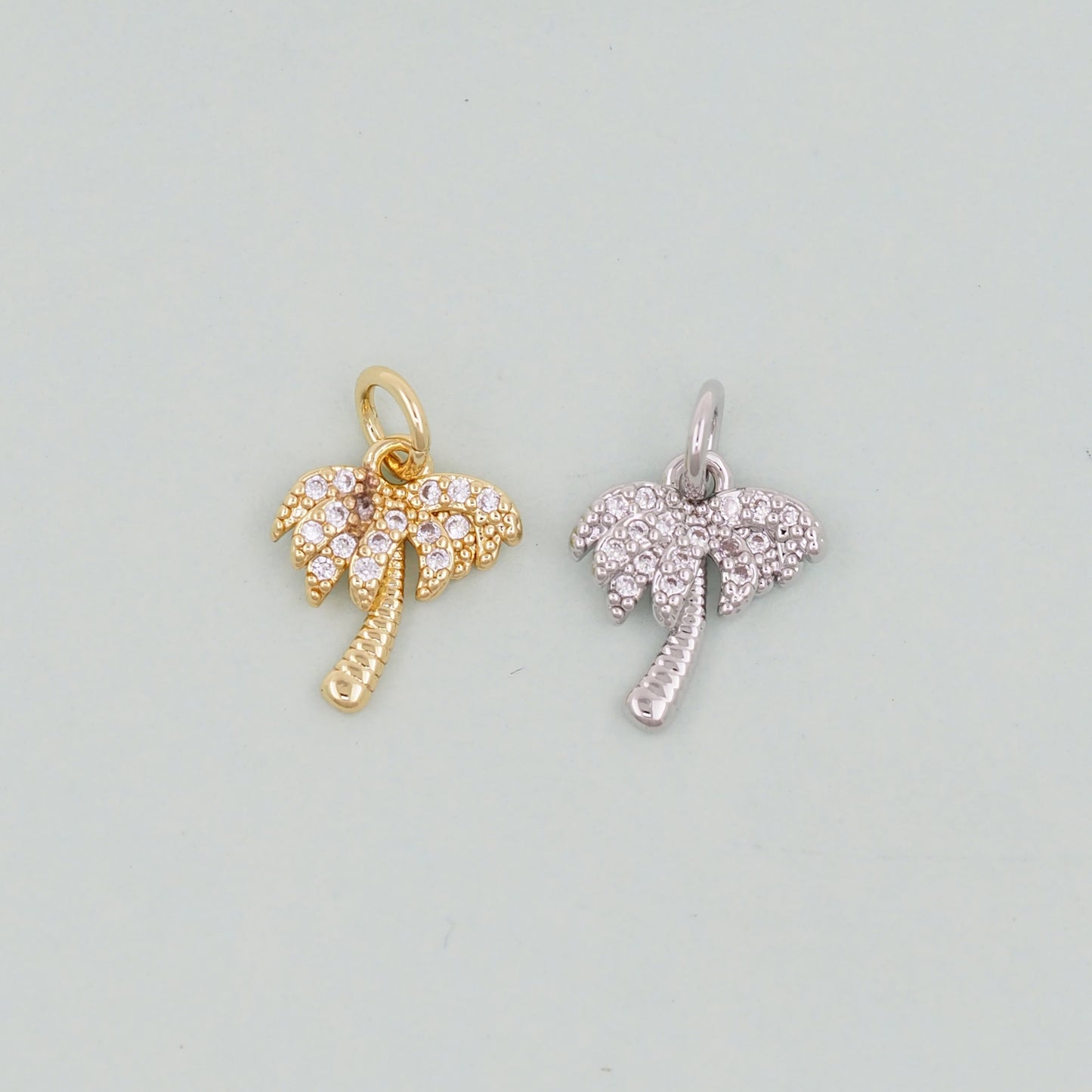 Gold Palm Tree Charms,18K Gold Filled Palm tree Pendant,Silver coconut tree Charm Bracelet Necklace for DIY Jewelry Making Supply