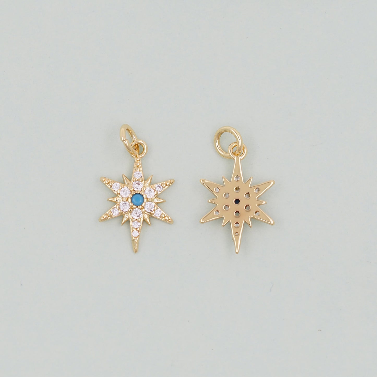 Gold Star Charms,18K Gold Filled Starburst Pendant,North Star Charm Bracelet Necklace for DIY Jewelry Making Supply