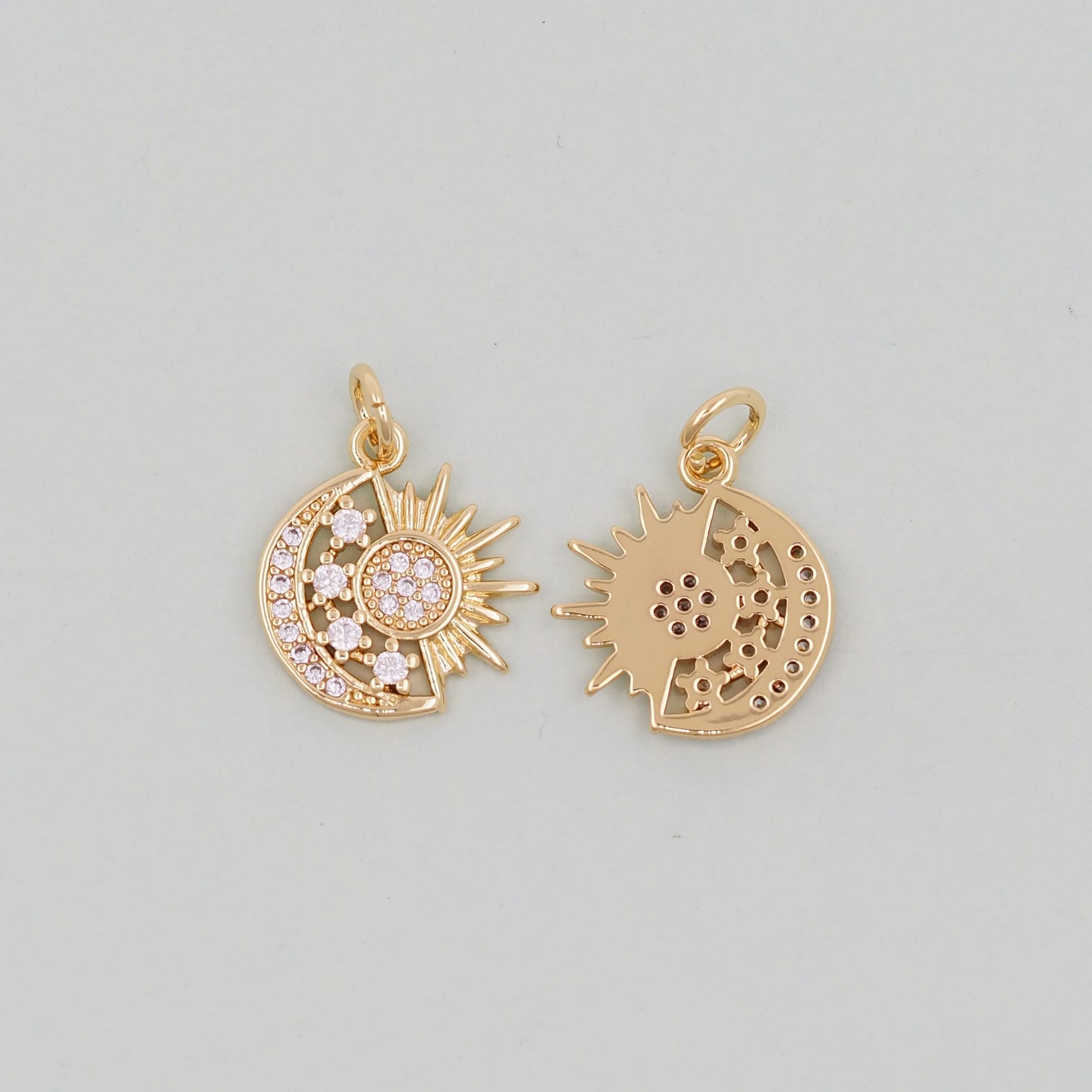 Gold Moon Star Charms,18K Gold Filled CZ Sun Pendant,Celestial Charm Bracelet Necklace for DIY Jewelry Making Supply